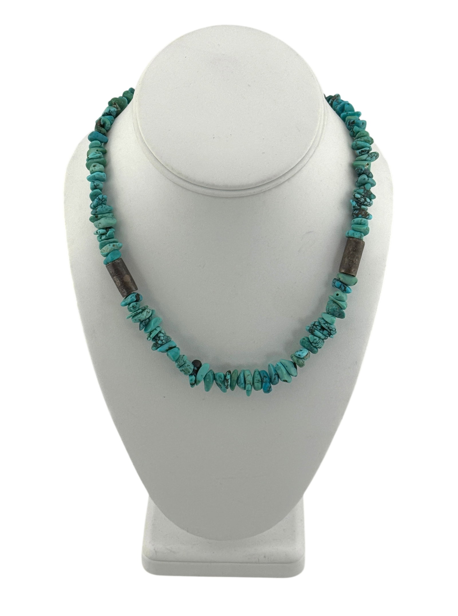 Vintage Navajo Sterling Silver Bead and Turquoise Chip Bead Necklace (1 of 4)