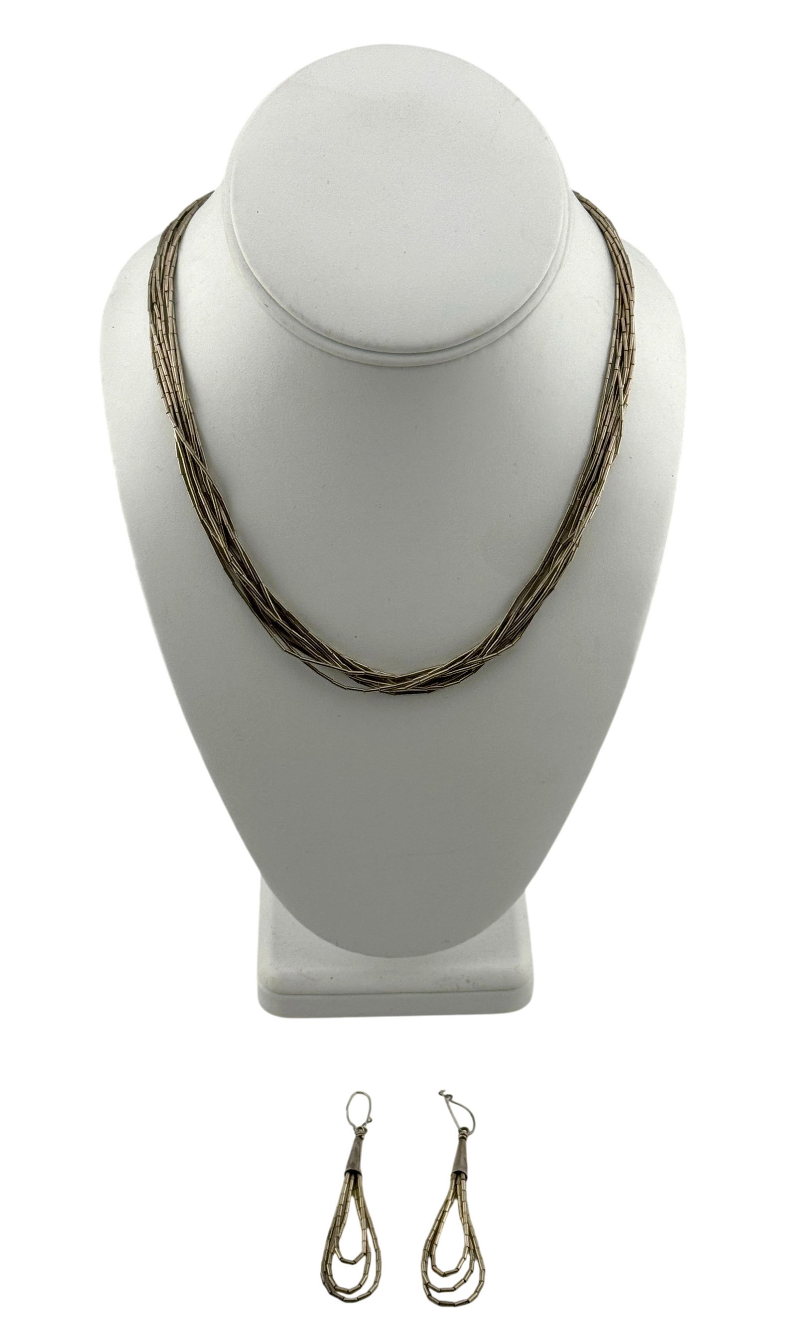 Set of Native American Liquid Sterling Silver Necklace and Earrings. (1 of 2)