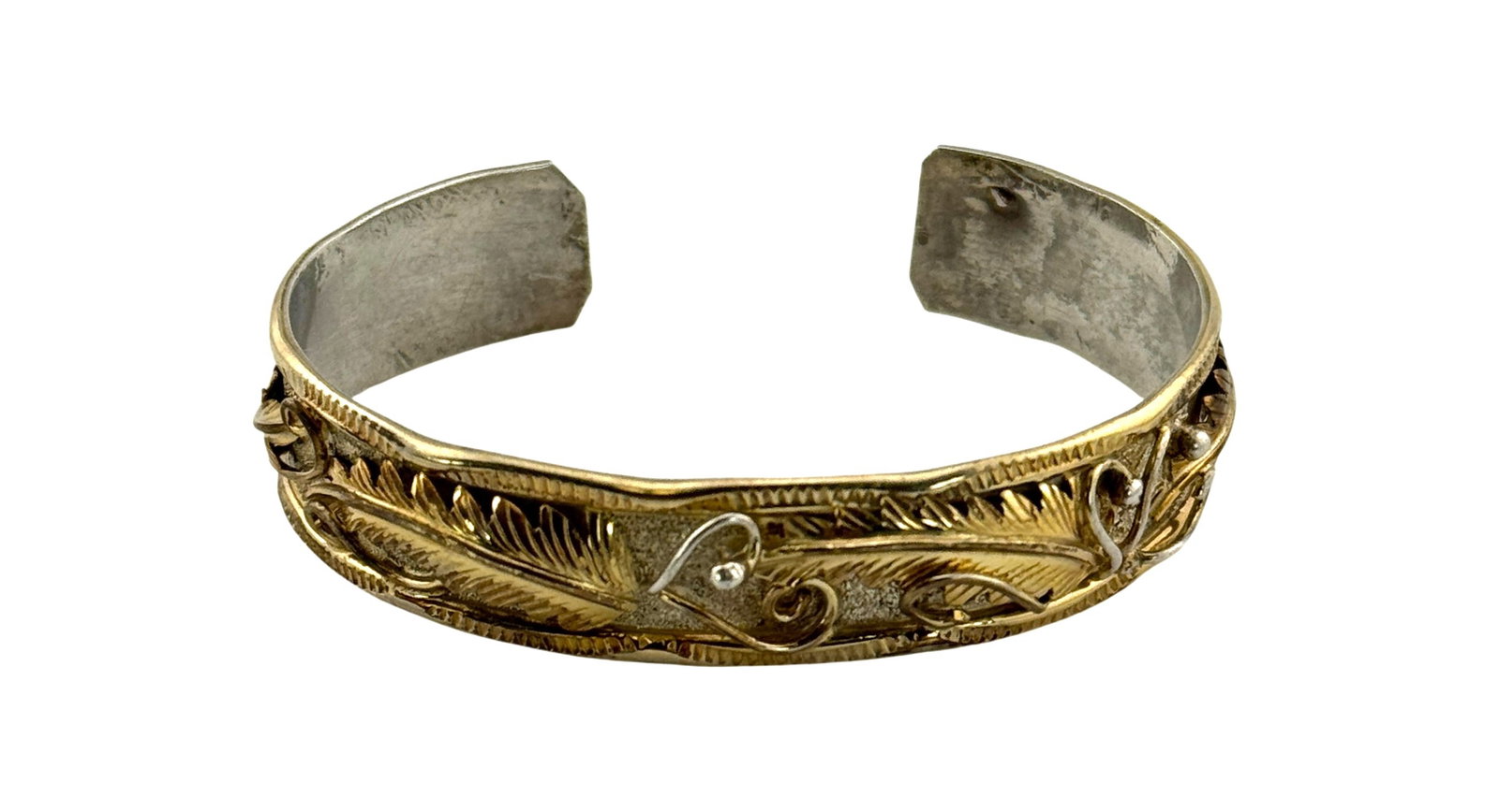 Native American Sterling Silver Cuff Bracelet with Gold Overlay (1 of 3)