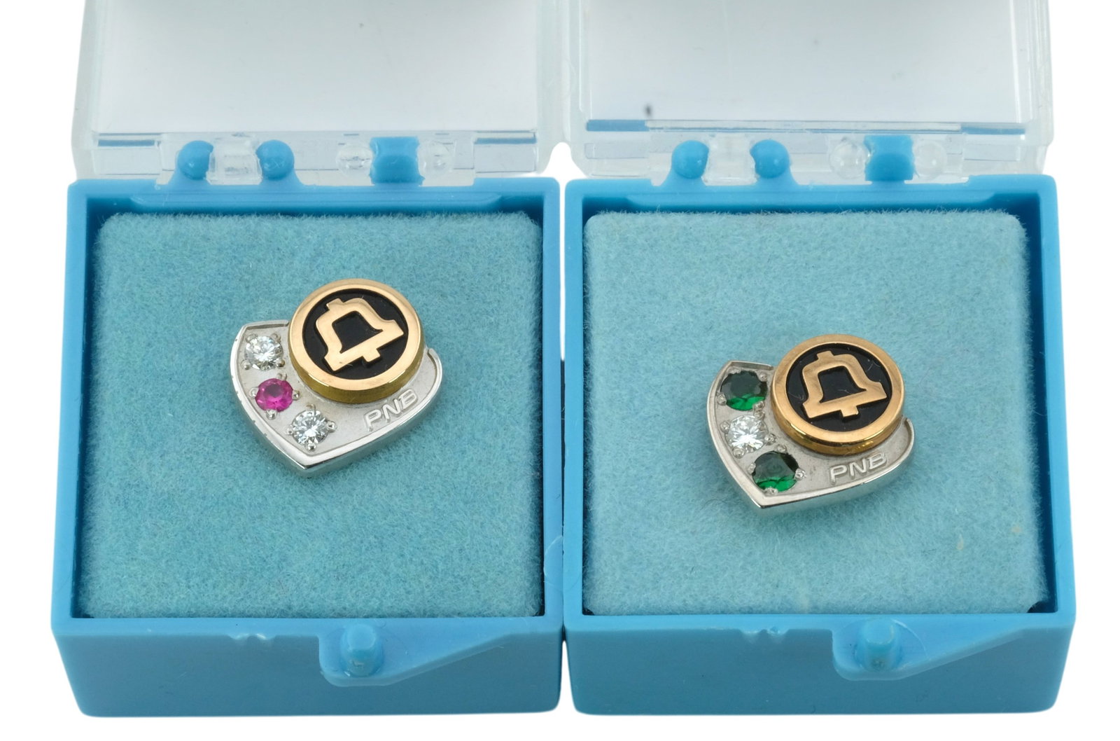 Lot of 2 Vintage Bell Telephone Company 10Kt Gold and 10Kt Gold Filled, Diamond and Ruby Pins. (1 of 3)
