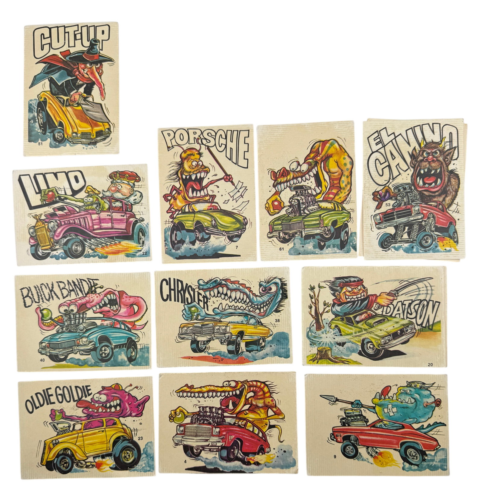 Collection of 1970 Donruss Odd Rods Sticker Cards (1 of 2)