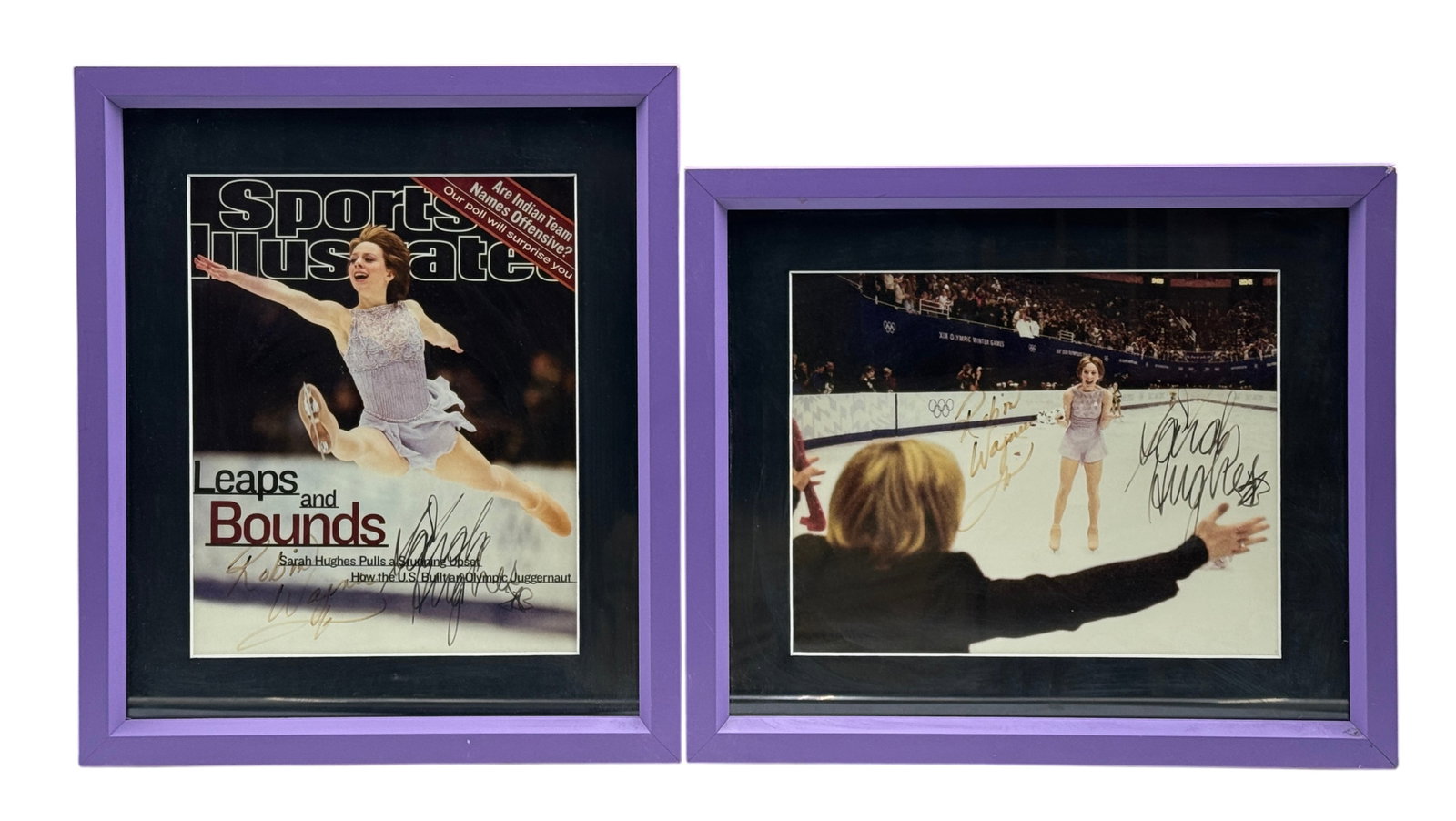 Lot of 2 Signed 2002 Gold Medalist Sarah Hughes Photos with Coach Robin Wagner Signature (1 of 3)