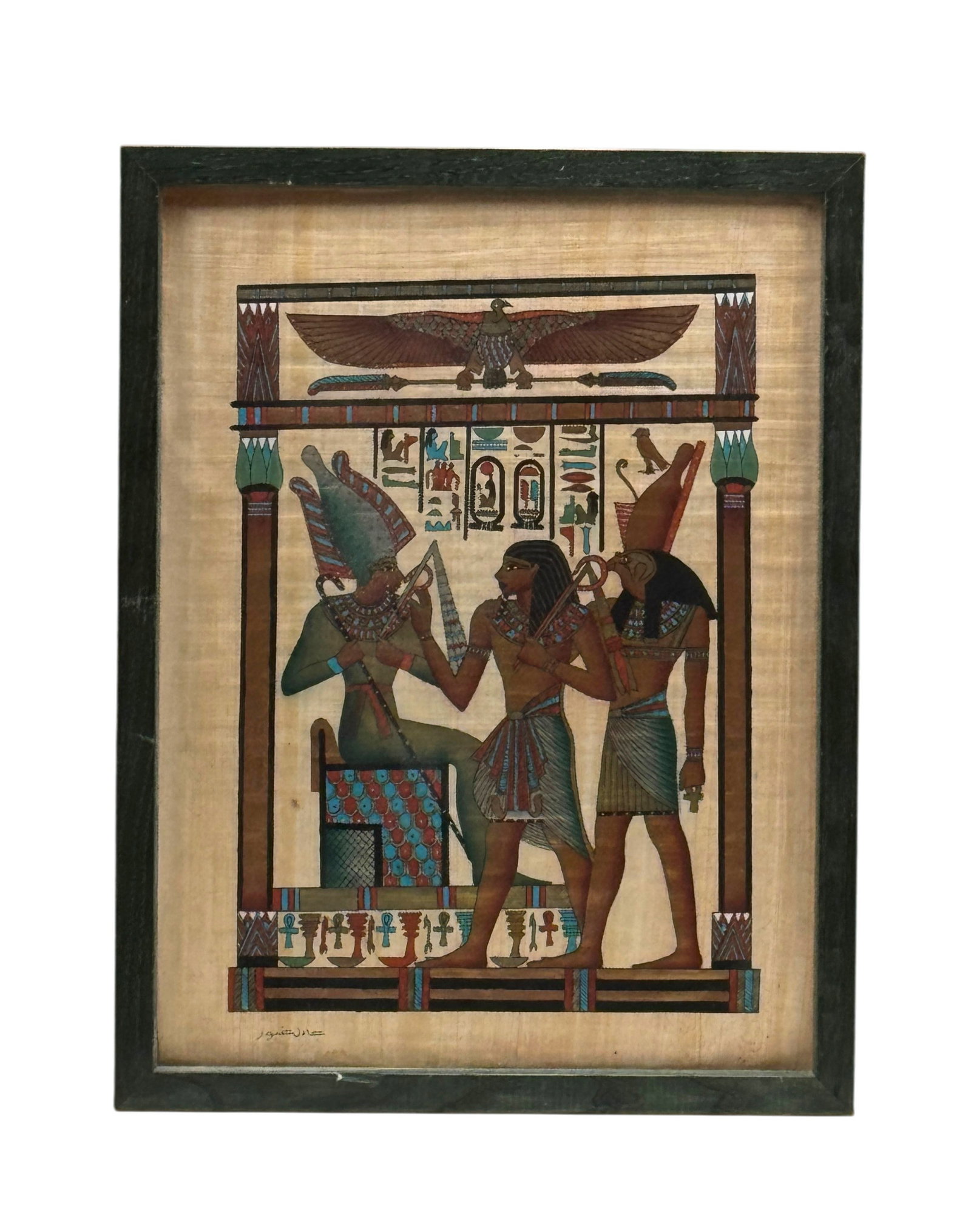 Hand Painted Ancient Egyptian Papyrus-Osiris, Seti and Horus (1 of 1)