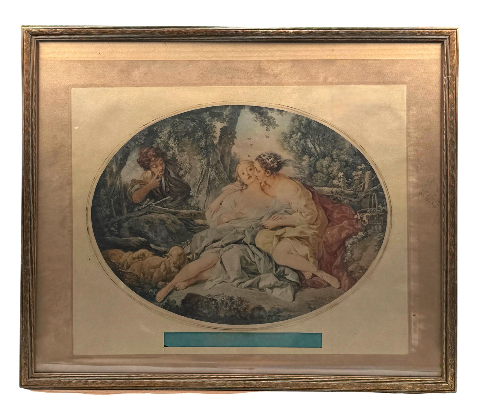 Antique Color Print after Artist Francois Boucher "Sylvia Heals Phillis Bee Sting" (1 of 2)