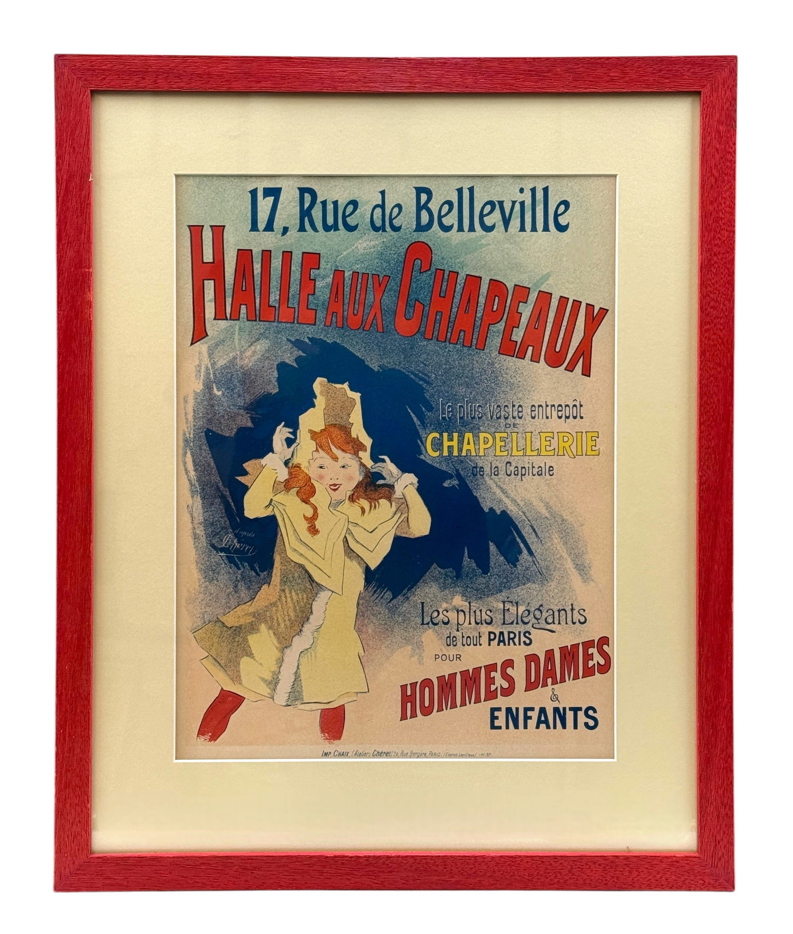 French Hat Company Lithograph Advertisement Poster "Halle Aux Chapeaux" C (1 of 2)