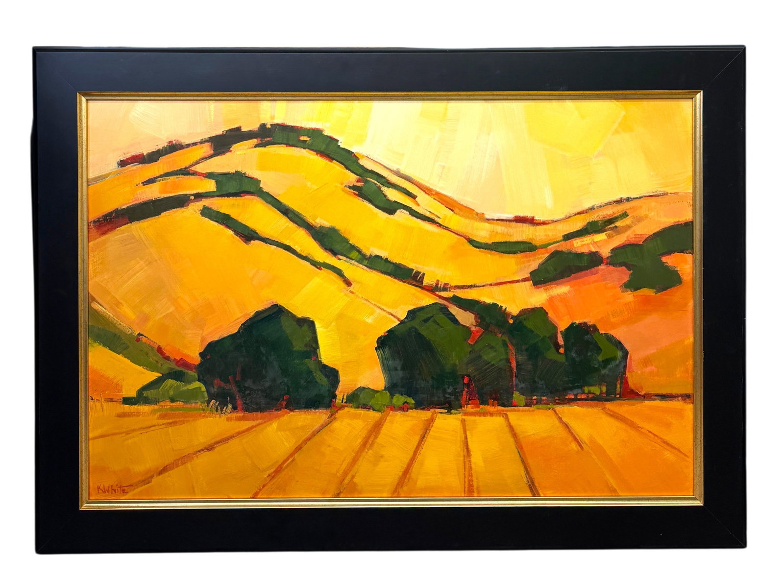 Karen White (American) "Hillview 2" Oil on Canvas: Karen White (American) "Hillview 2" Oil on Canvas. Signed bottom left corner "K. White." Frame dimension 41" x 29." A/R