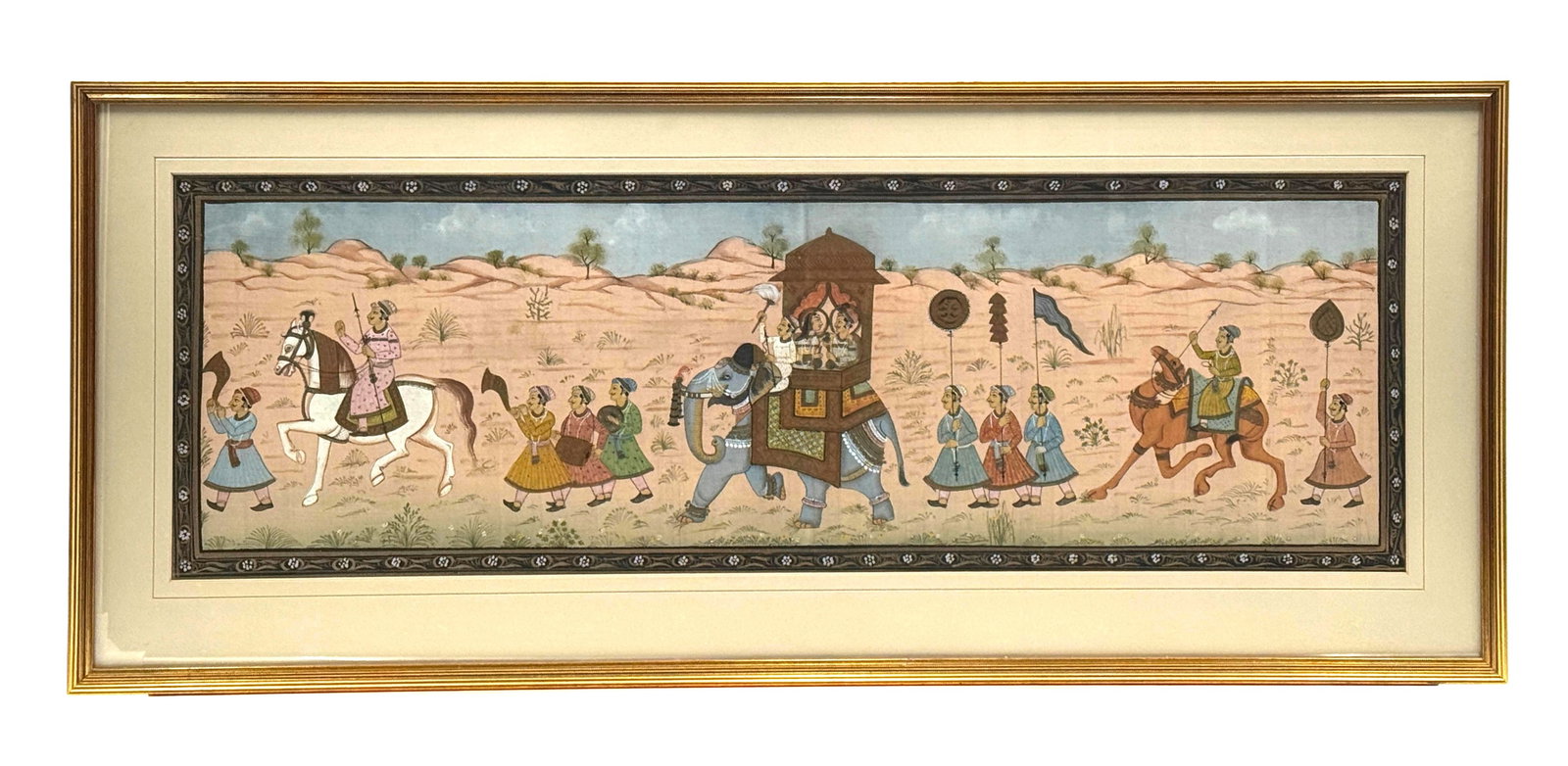 Antique Mughal Painting Featuring an Indian Royal Processional Scene (1 of 2)