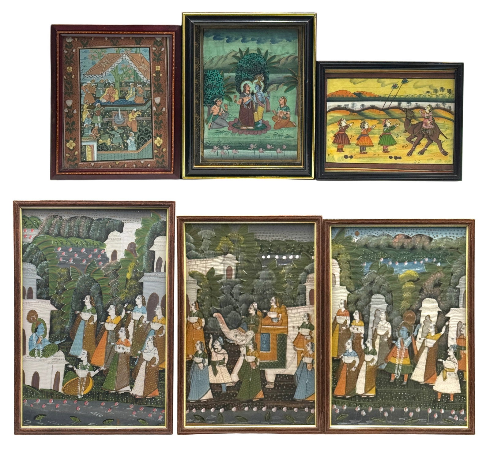 Lot of 6 Framed Indian Mughal Painting on Silk (1 of 1)