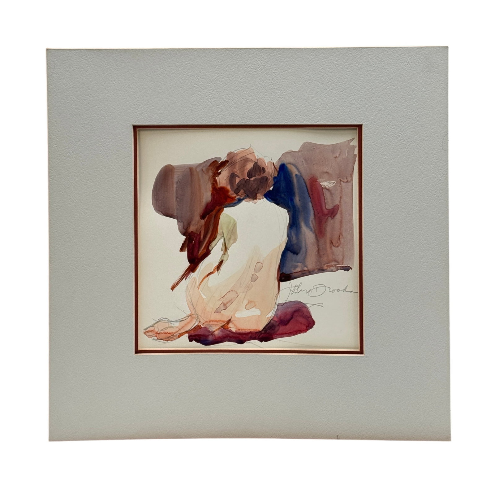 John Droska Watercolor "Nude Woman": John Droska Watercolor "Nude Woman." Condition: Unframed, matt size 14.5" x 14.5" A/R