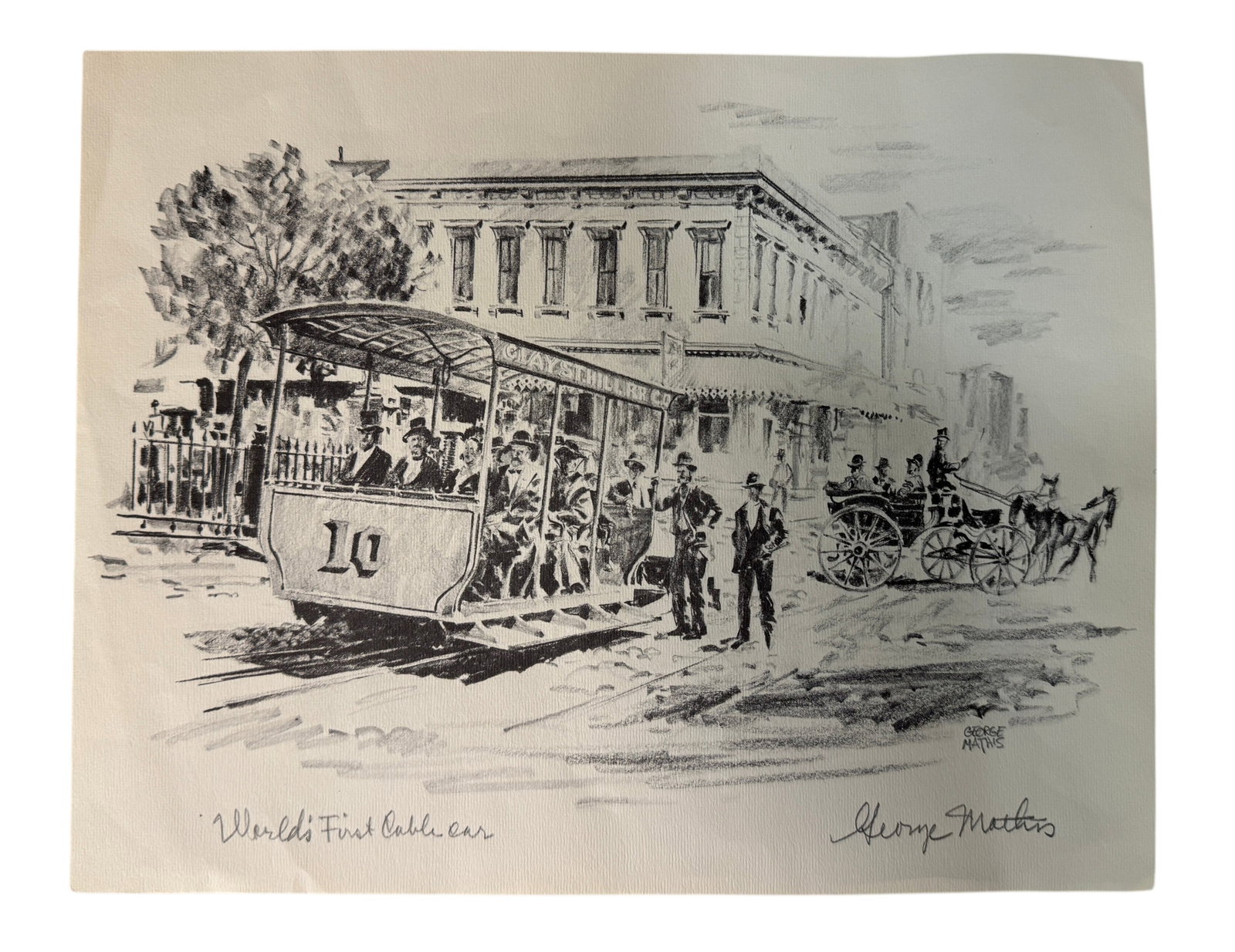 George Mathis "World First Cable Car" Lithograph Pencil Signed and Titled (1 of 3)