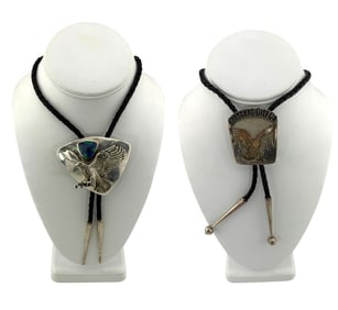 (Lot of 2) Native American Style Sterling Silver Malachite Eagle and Sterling Silver Crescent City