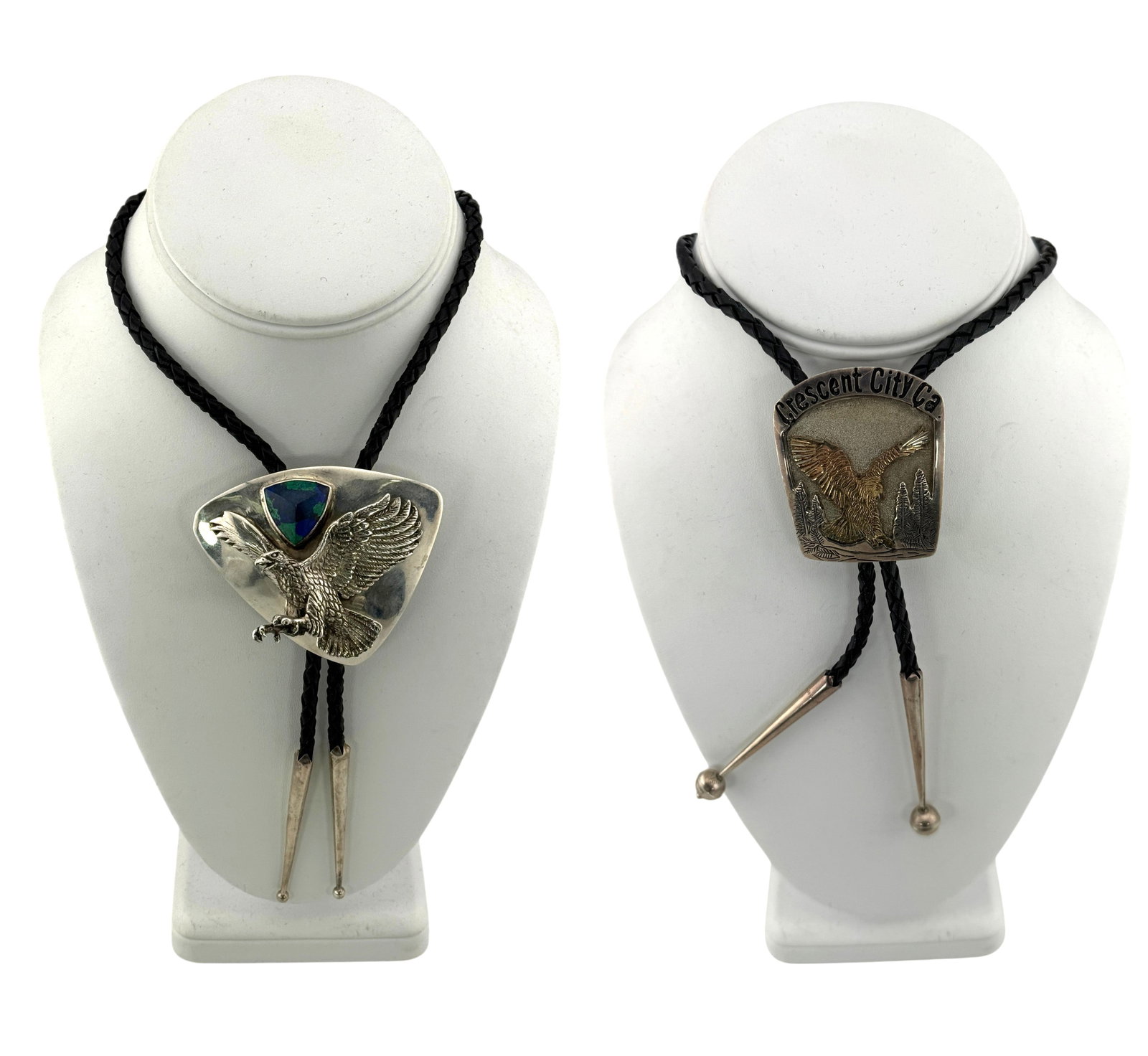 (Lot of 2) Native American Style Sterling Silver Malachite Eagle and Sterling Silver Crescent City (1 of 2)