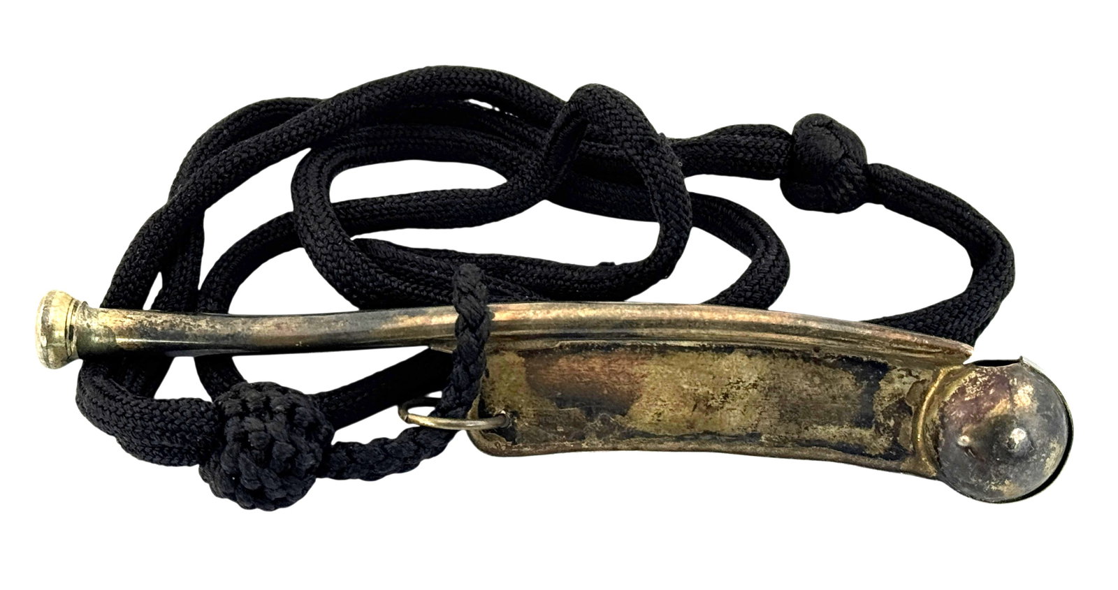 WW2 Naval Sterling Silver Bosun Whistle Boatswain Nautical with Black Lanyard (1 of 3)