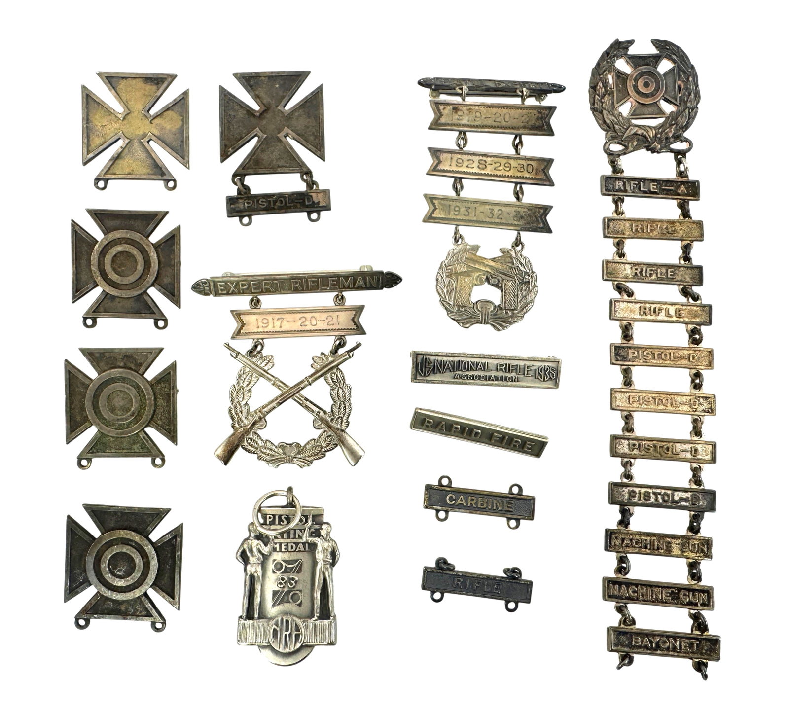 Collection of Sterling Silver Marksmanship Medals and Pins (1 of 2)
