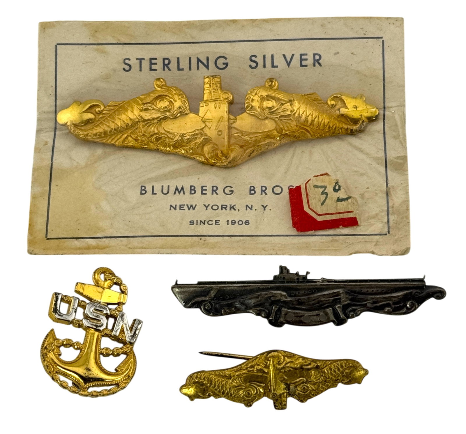 (Lot of 4) WW11 Sterling Silver US Navy Insignias (1 of 2)