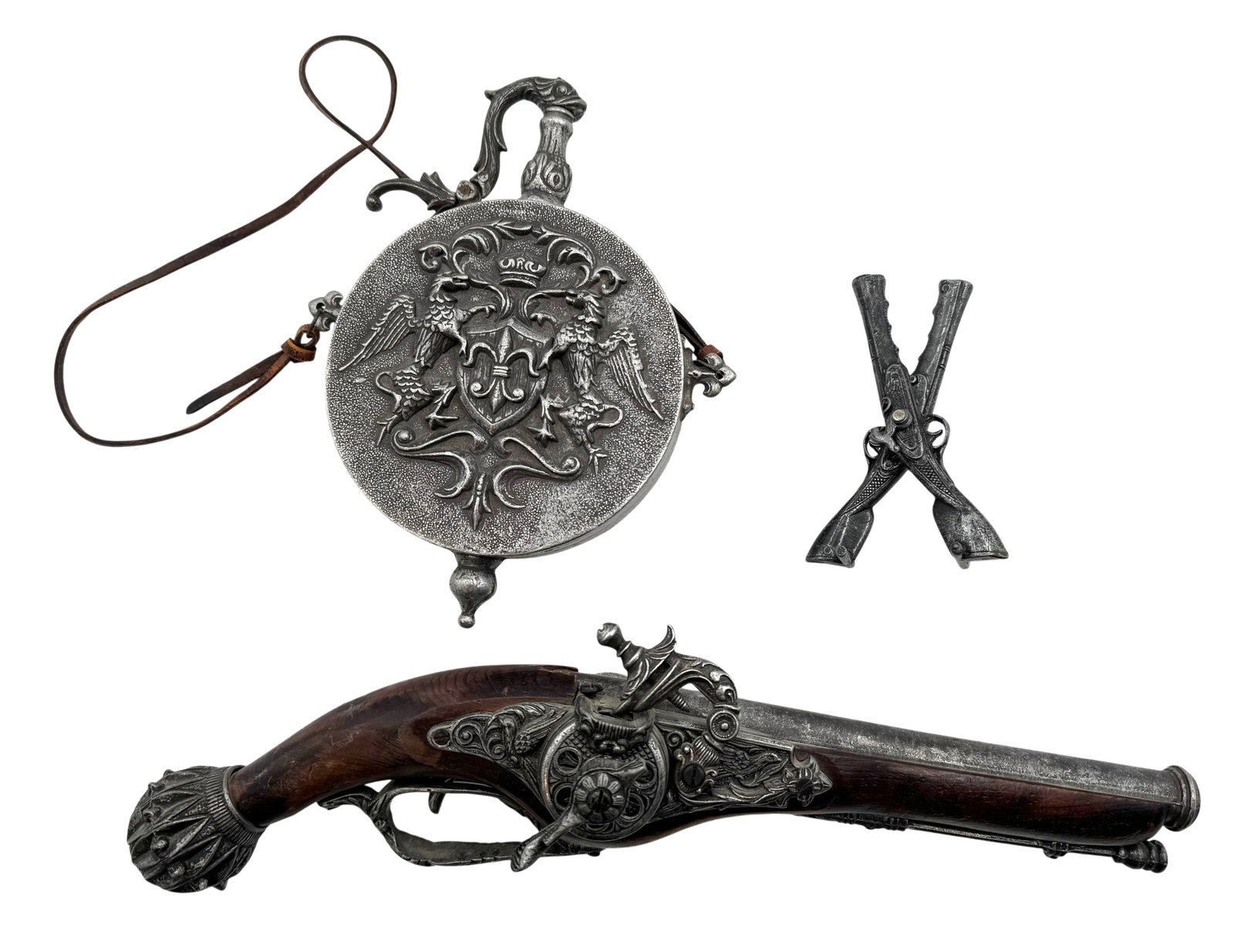 Replica 18th Century German Flinylock Pistol and Powder Flask (1 of 2)