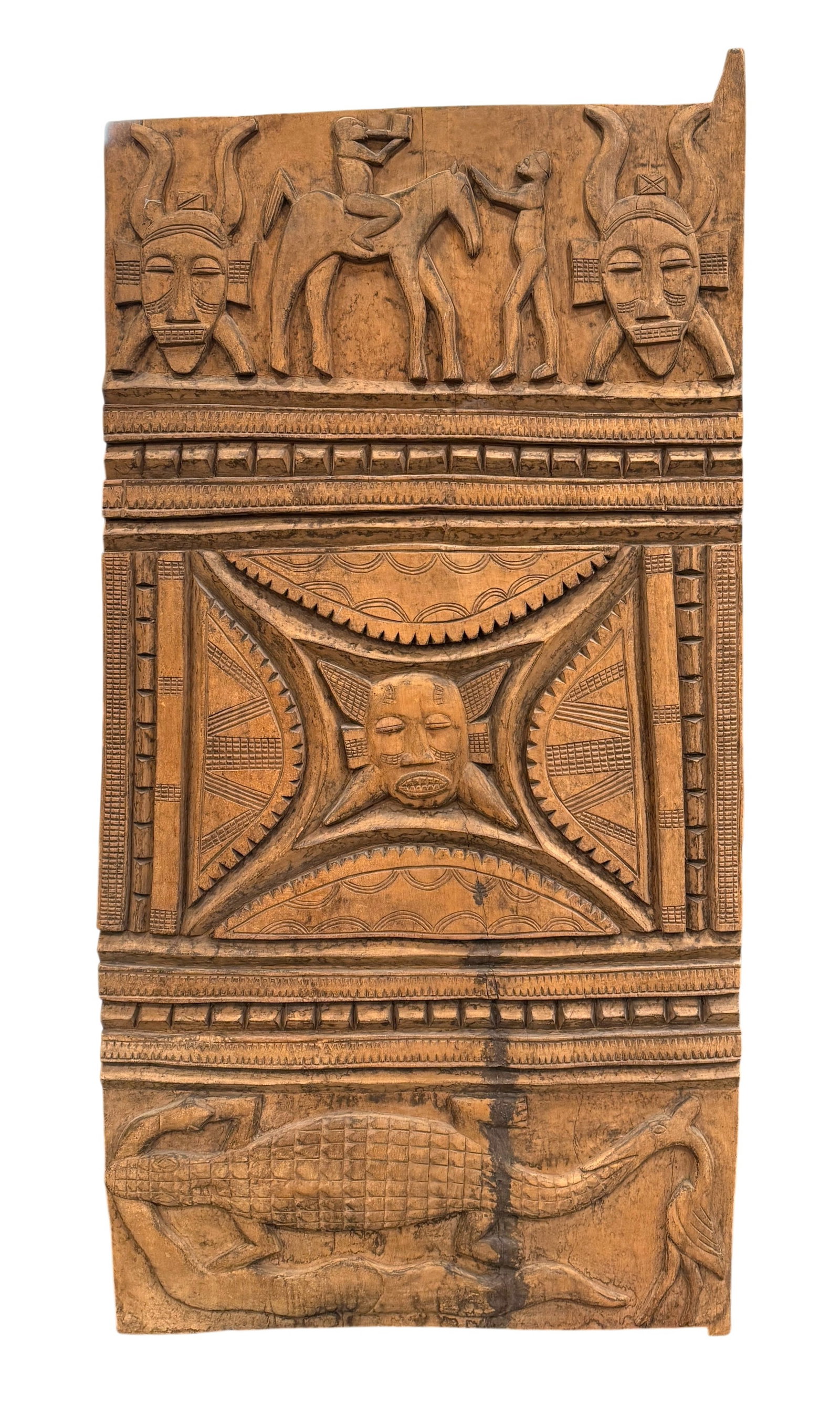 Vintage Carved African Wooden Door Art: Vintage Carved African Wooden Door Art. Dimension 57" x 2" x 31" A/R