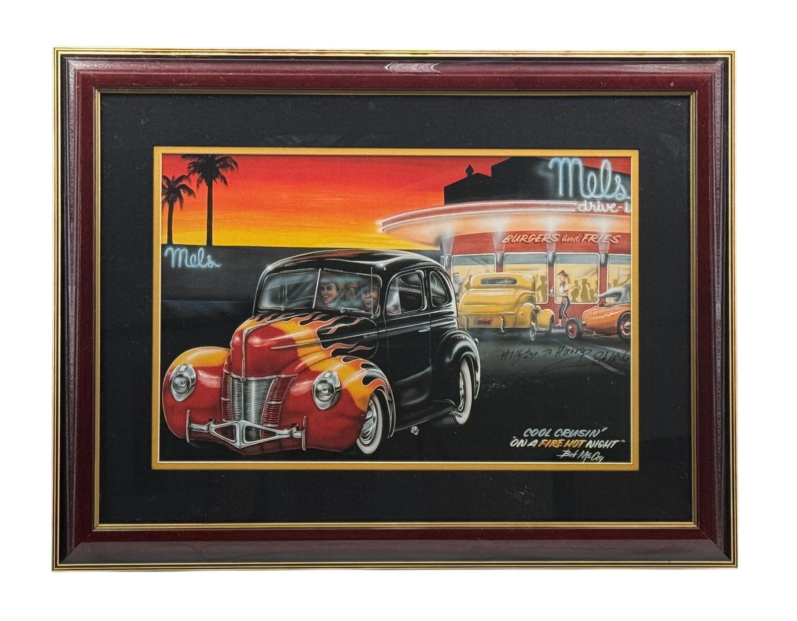 Bob McCoy "Cool Crusin on a Fire Hot Night" Signed Lithograph: Bob McCoy "Cool Crusin on a Fire Hot Night" Signed Lithograph #116/250. Framed dimesnion 24" x 18"