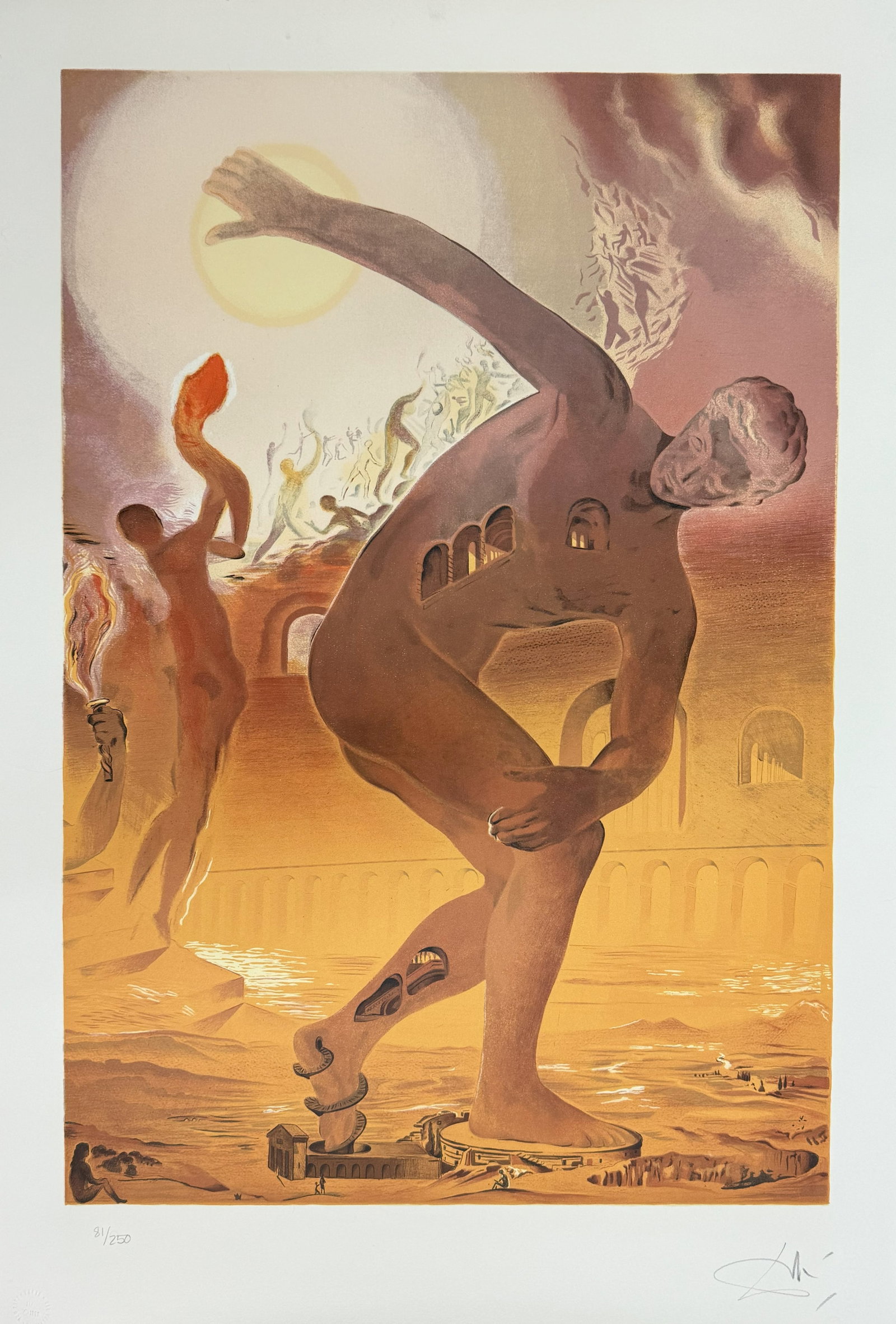 Salvador Dali "Cosmic Athlete" pencil signed and thumbprint limited edition lithograph: Hand-signed and numbered by Salvador Dali. Limited edition #81/250. On the back of the lithograph is Dali's fingerprint, see the photos for more details. The autograph includes an Certificate of