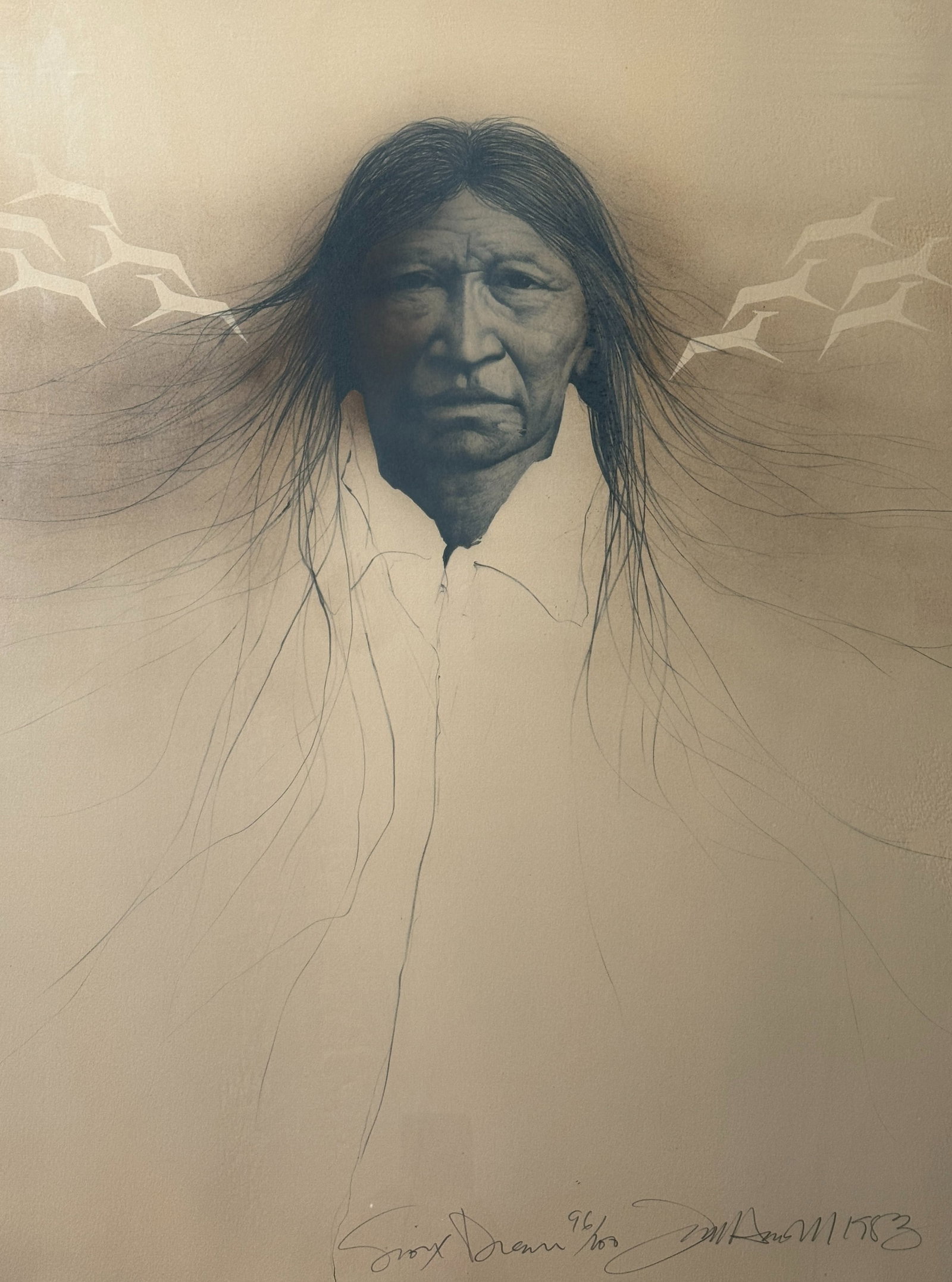 Frank Howell (1937-1997) Limited Edition Lithograph "Sioux Dream" 1983: Artist Frank Howell was born in Sioux City, Iowa,, in 1937. He received his undergraduate degree from the University of Northern Iowa, did graduate work at the University of Northern Iowa and at the