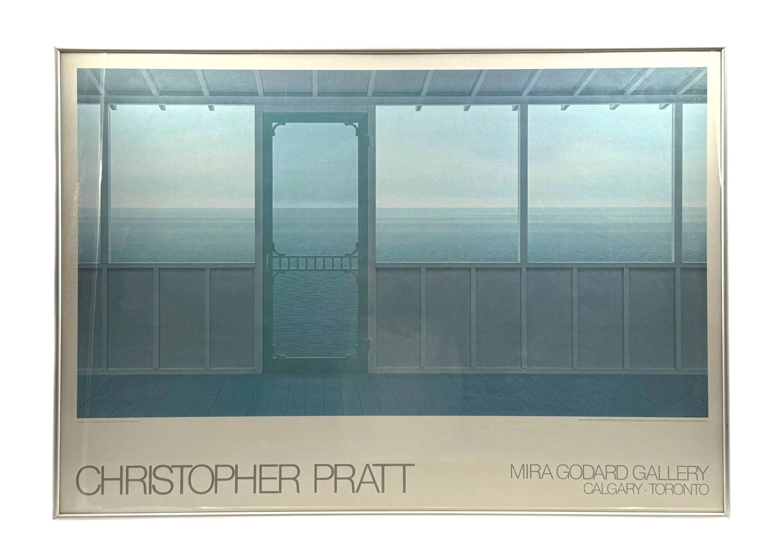 Christopher Pratt Vintage "Cottage" Framed Art Print: Original framed vintage poster of "Cottage" by Christopher Pratt 1980 Mira Godard exhibit in Canada. Size: 34.25" x 24.25" x 1"