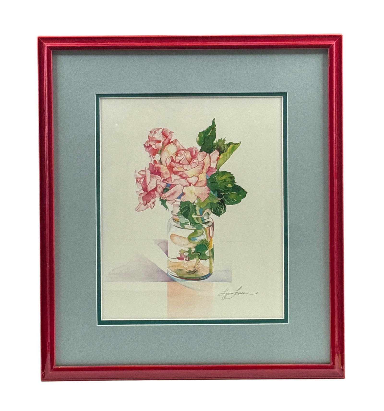 Watercolor Garden Rose Bouquet in Jar Signed Print (1 of 1)