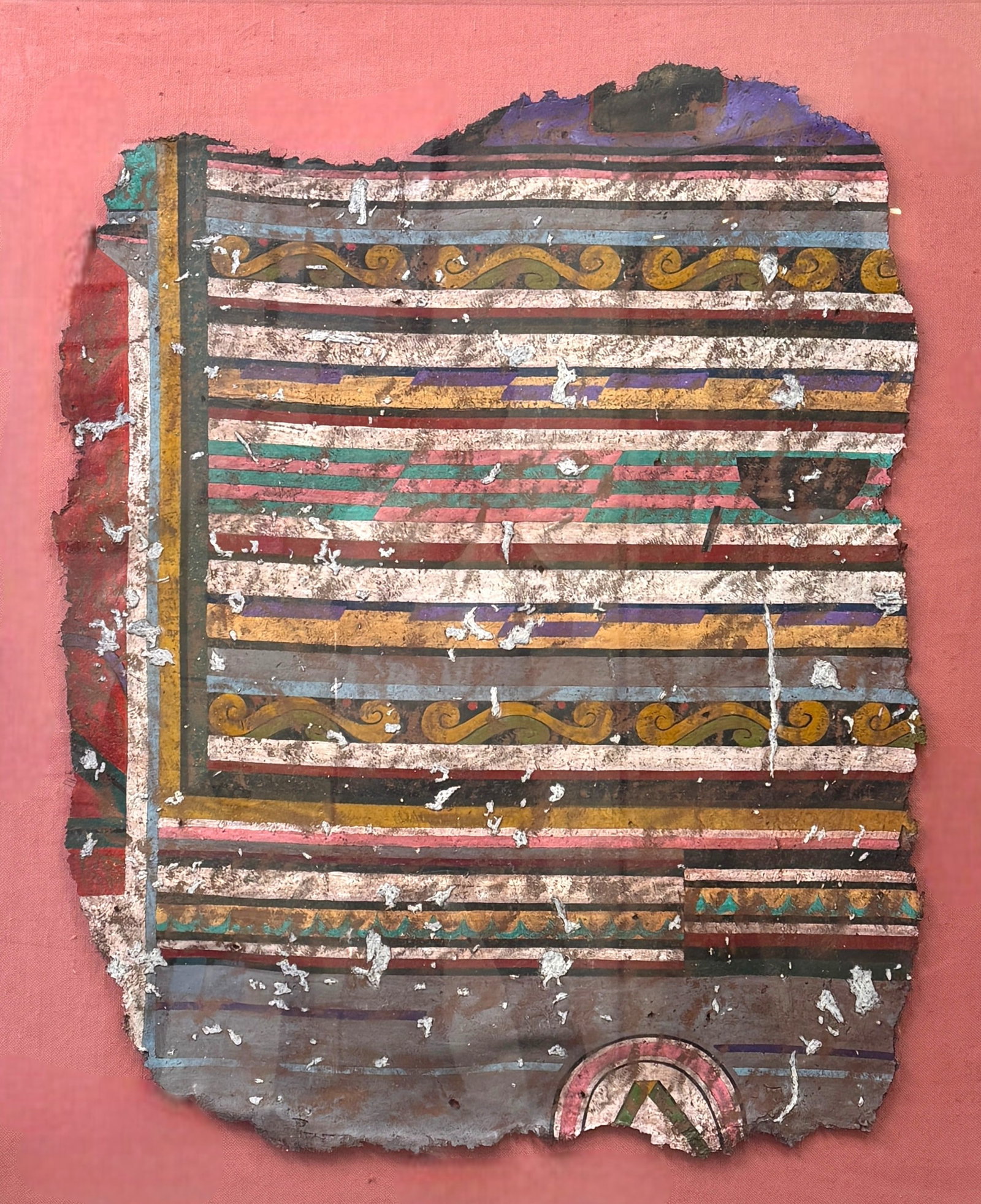 Large Gary Willoughby (American 20th/21st c) Mixed Media: Mixed media latex/enamel, Stripes, Slotted Rings and Waves c 1983 by artist Gary Willoughby mounted on linen background, acrylic frame. Artist's signature and gallery tag (Ivory Kimpton, San Francisco