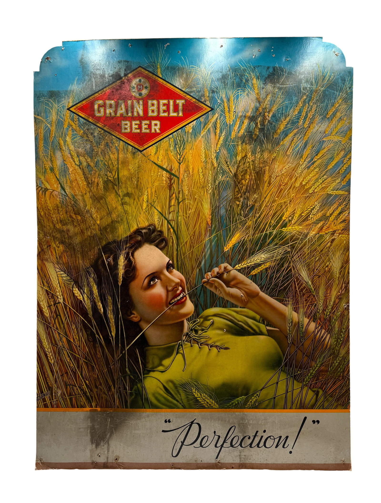 Original Grain Belt Beer Woman in the Barley Lithograph Sign (1 of 3)