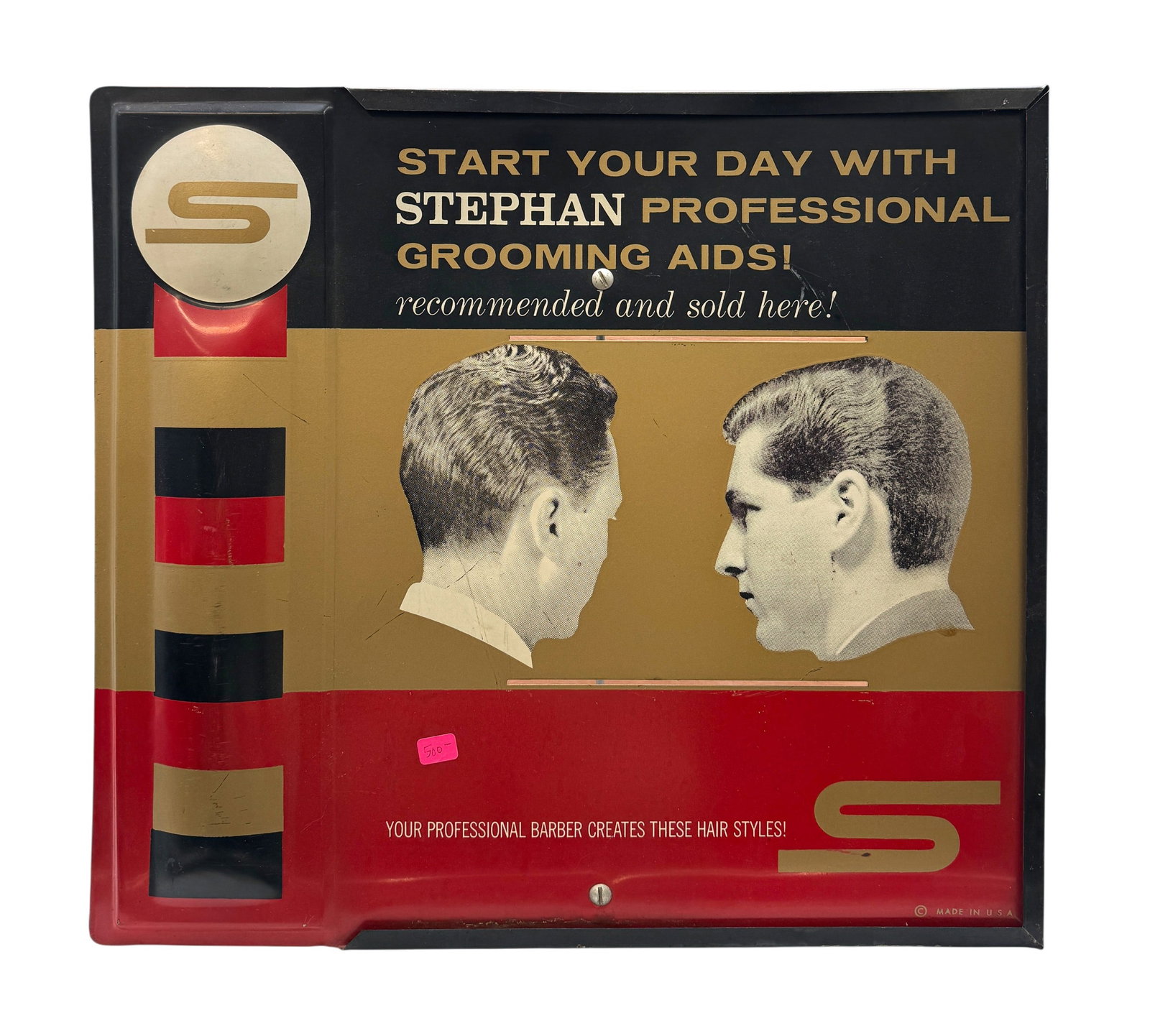 1950's Embossesd Tin Stephan Grooming Barbershop Sign (1 of 3)