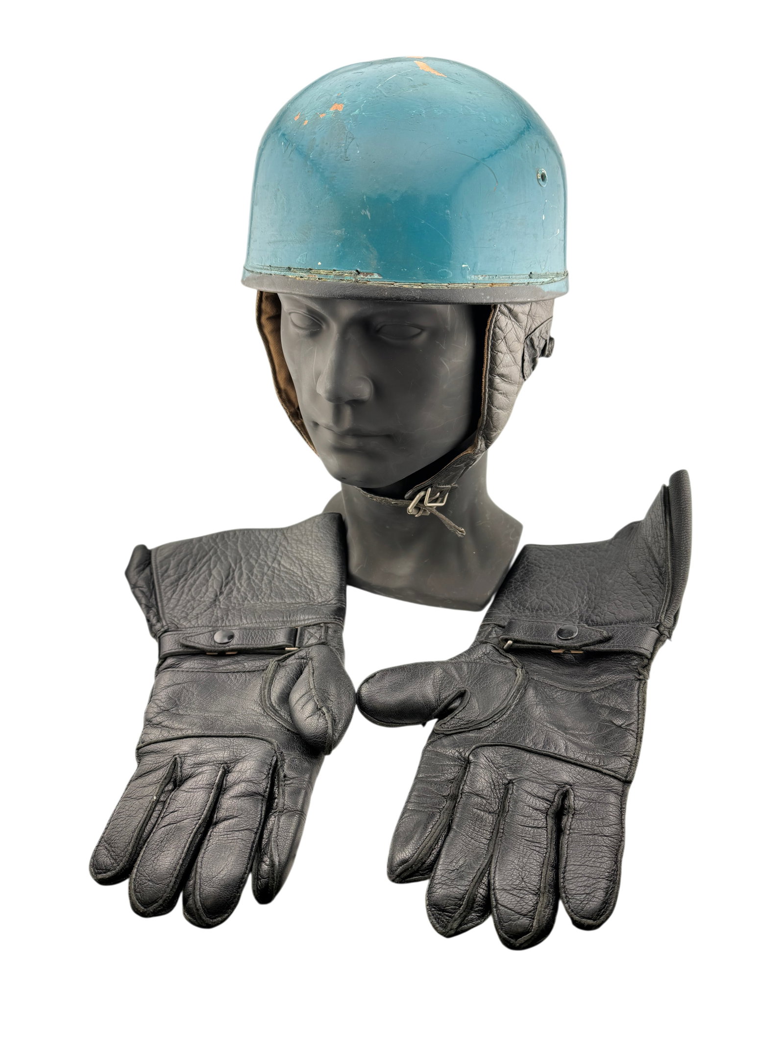Vintage 1960s Motocycle Helmet and Gloves (1 of 4)