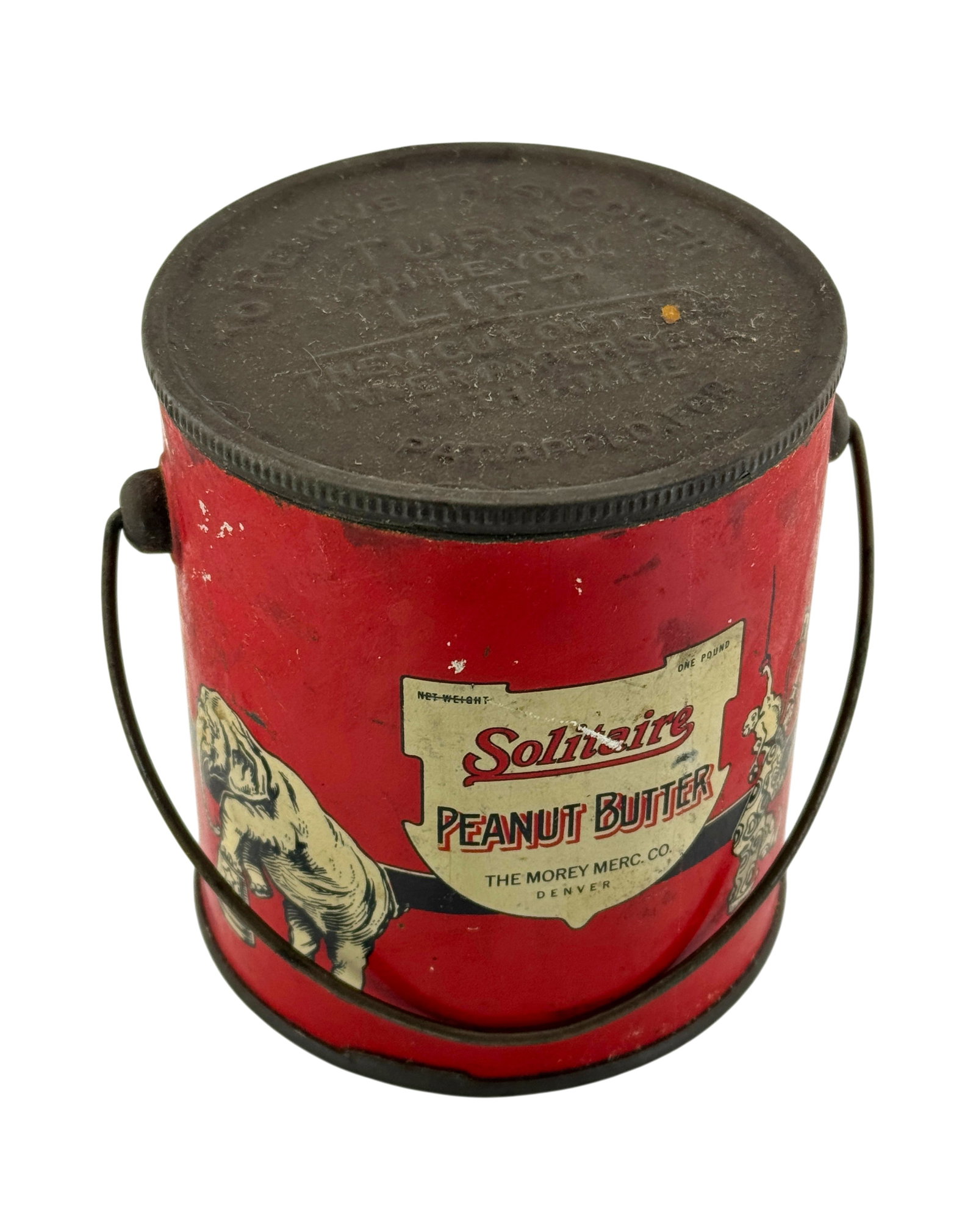 Early 20th C. Solitaire Peanut Butter Tin Pail from The Morey Mecantile Co. (1 of 3)