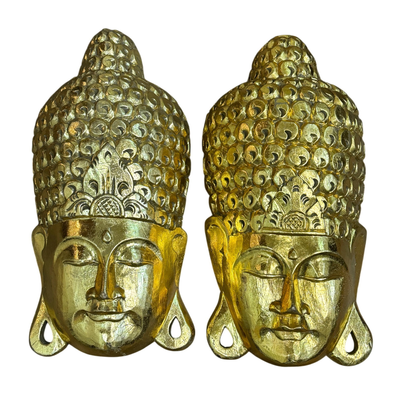 Pair of Golden Buddha Mask Wall Hanging Wood (1 of 2)