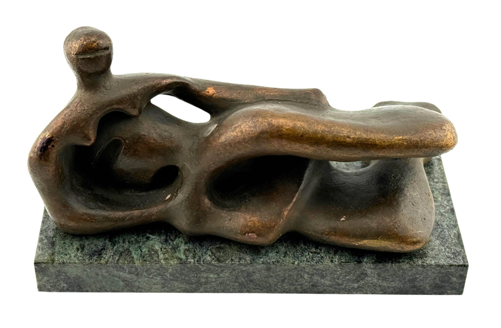 Henry Moore Reclining Figure Sculpture: (British, 1898-1986). Patinated gold leaf over plaster sculpture with marble base of a Henry Moore Reclining Figure from the collection of the Detroit Institute of Arts, cast by Alva Museum Replicas