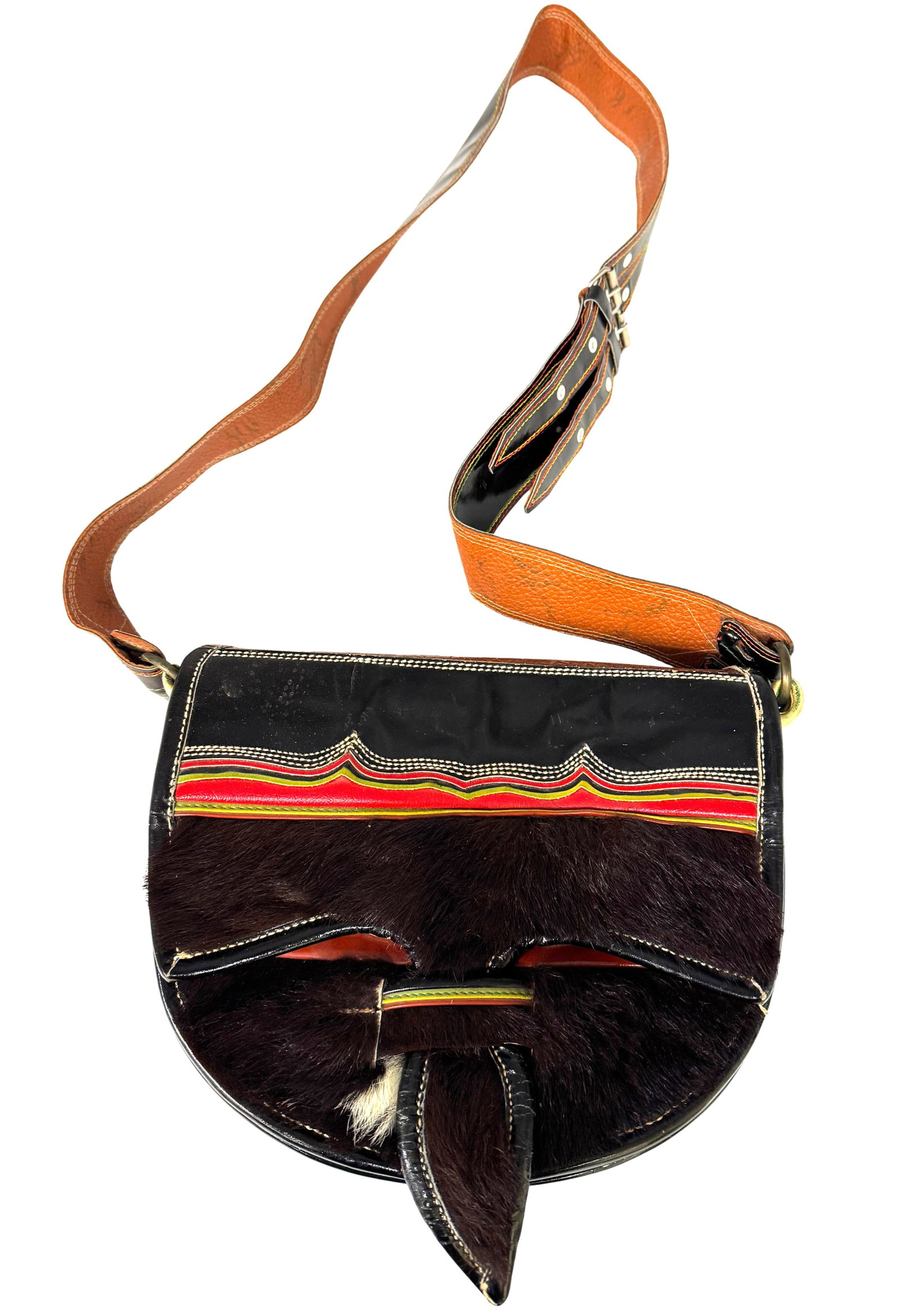 Vintage 1950's Cowhide Leather Cowboy/Indian Shoulder Purse (1 of 4)