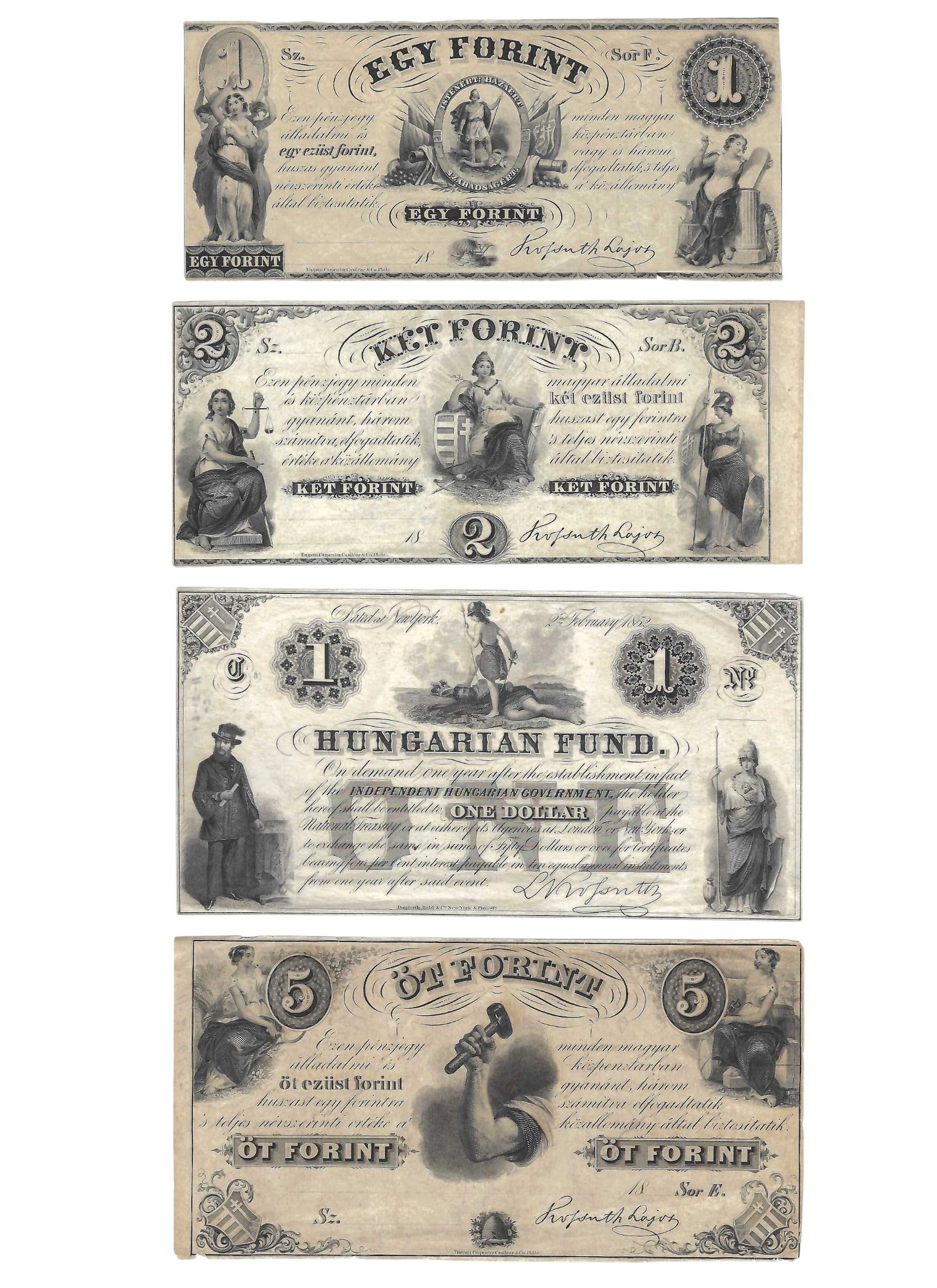 (Lot of 4) 1800's Hungarian Note Bill (1 of 2)