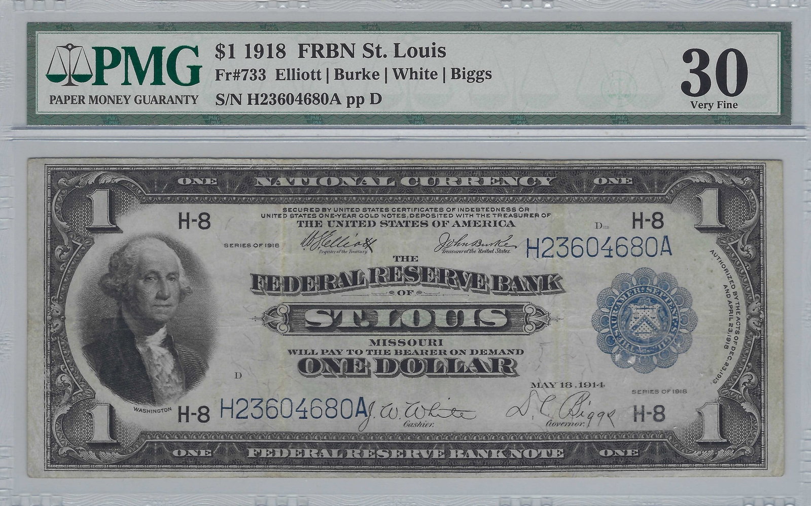 1918 $1 Federal Reserve Bank Note FR 733 PMG 30 (1 of 2)