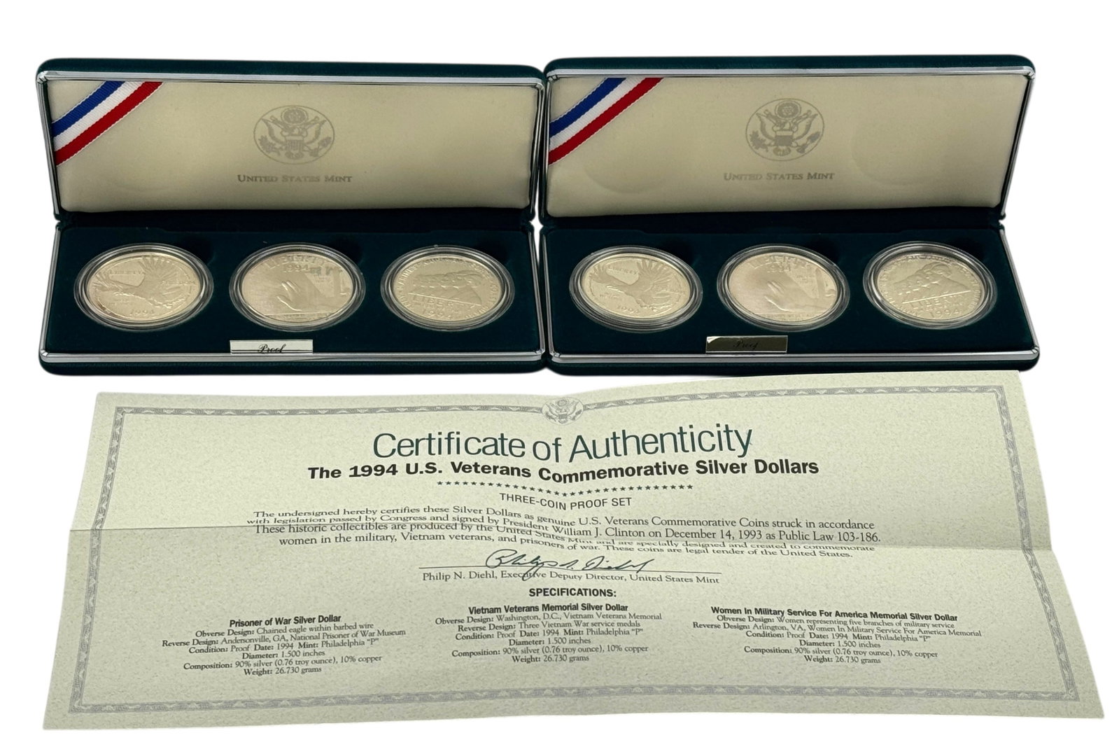 (Lot of 2) 1994 U.S Veterans Commemorative Silver Dollars Proof Set (1 of 3)