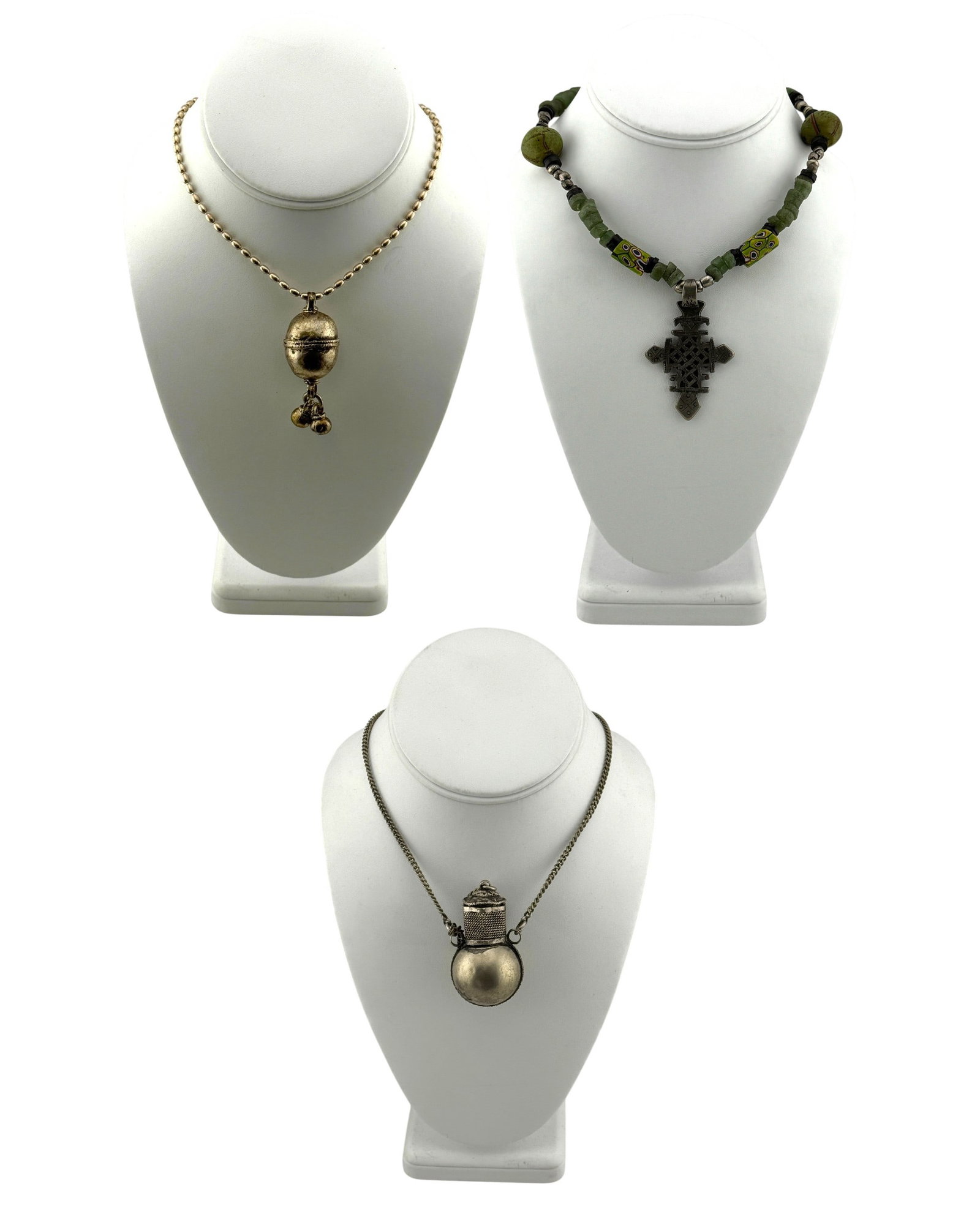 Vintage Sterling Silver Yemenite Jewish Necklace, Tribal Bottle Necklace and Ethiopian Cross Necklac (1 of 2)