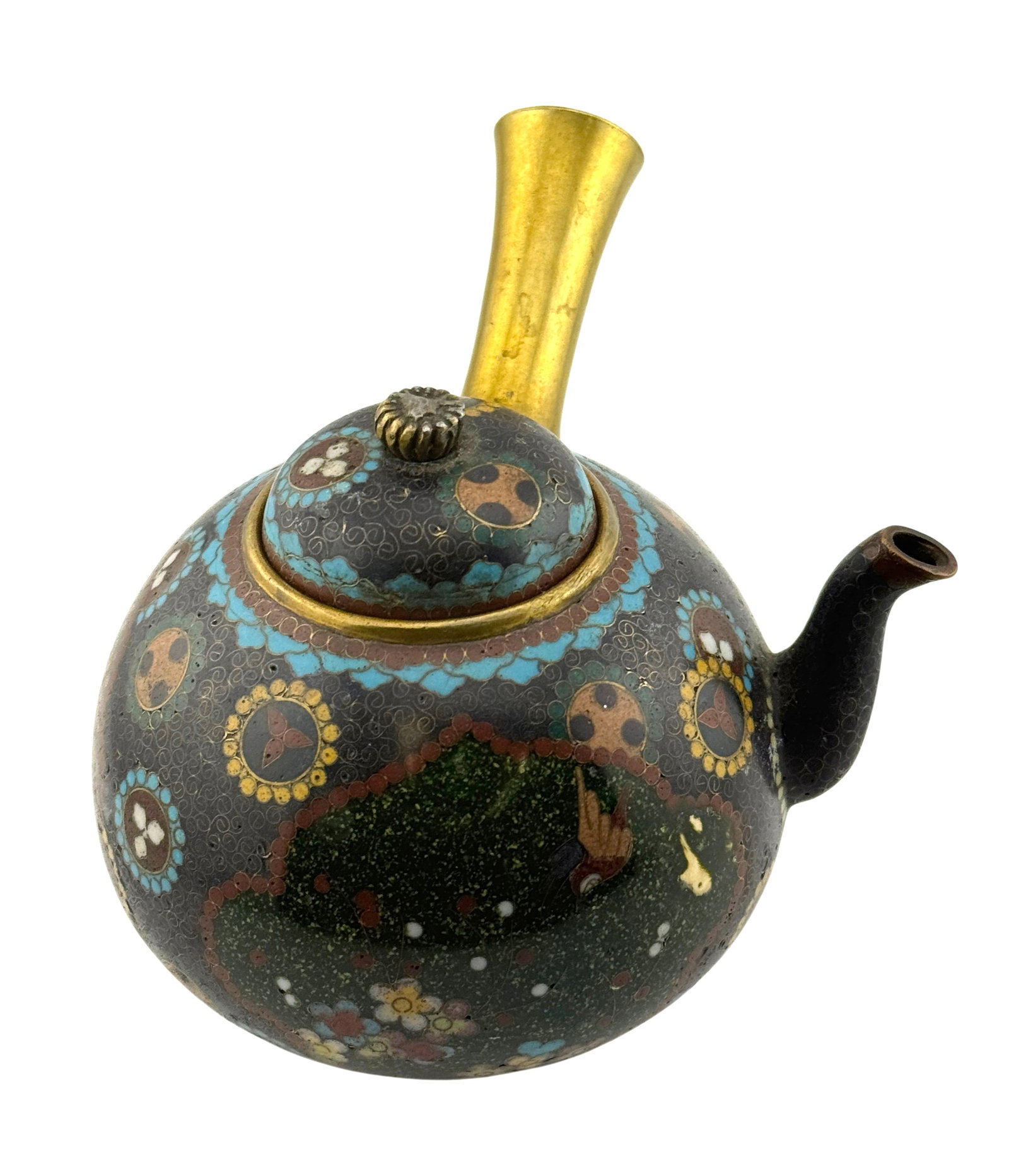 Antique Japanese Cloisonne Kyusu Teapot: Antique Japanese Cloisonne Kyusu Teapot. Dimension 6" x 4" x 5"
