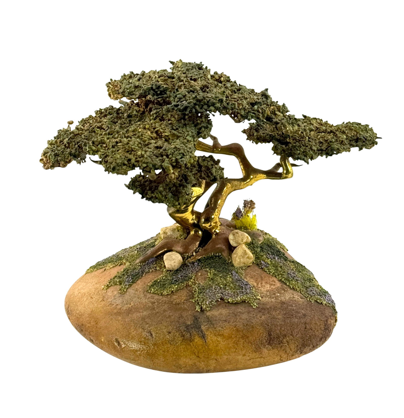 Rob Holt Bronze Cypress Sculpture: California artist Rob Holt bronze Monterey Cypress tree on stone from Monterey peninsula. Signed on bottom. Condition: Very good - see photos. Dimensions 5" high x 6" x 4"