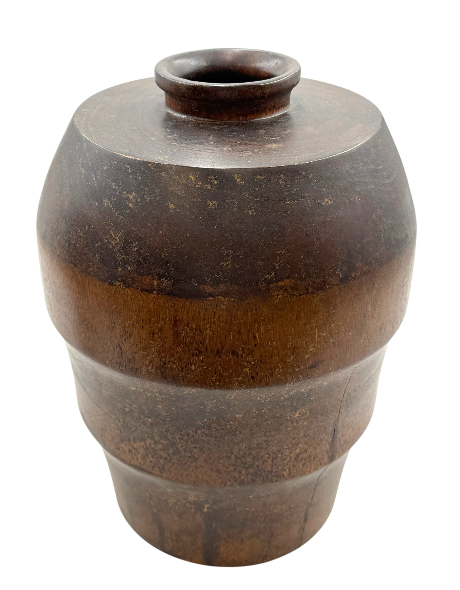Thai Mango Wood Vase: Thai Mango Wood Vase. Dimension: 14" x 9" x 9" Condition: Crack on bottom, see picture. A/R