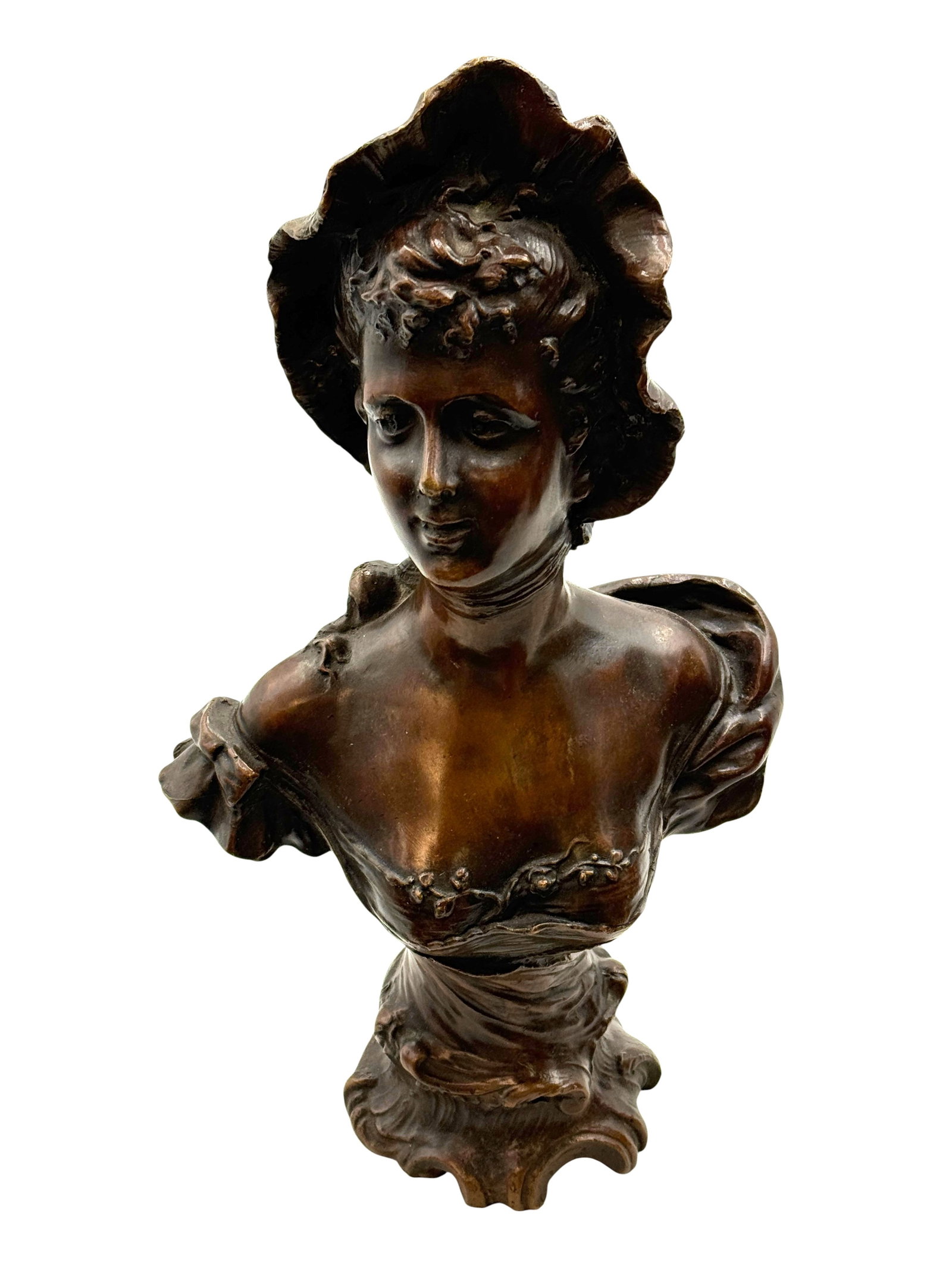 Bronze Bust "Femme Au Chapeau" after Meslais (1 of 5)