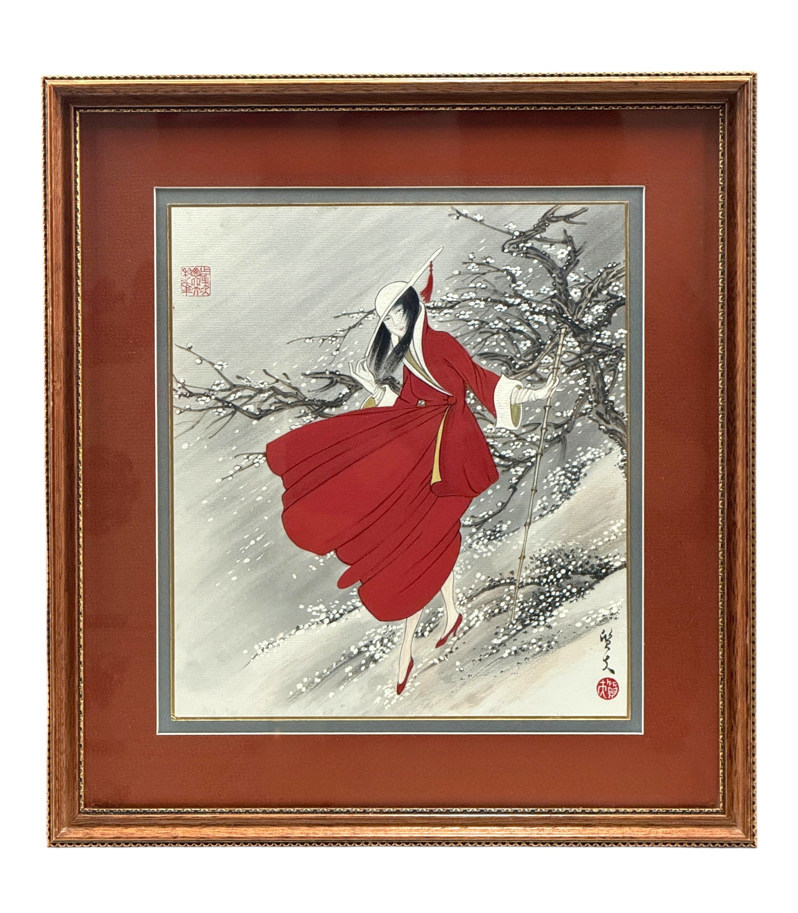 Tribute to Kuburagi Kiyokata (1878-1972) Original Watercolor "Lady in Red" (1 of 4)