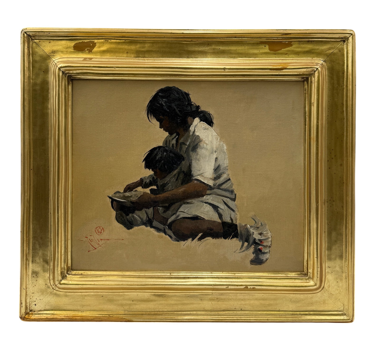 Eustace Paul Ziegler (American, 1881-1969) " Doxie and Basil" Oil on Canvas Board: Eustace Paul Ziegler (American, 1881-1969) " Doxie and Basil" Oil on Canvas Board. Signed lowere left corner. Frame dimension 16.5" x 14.5"