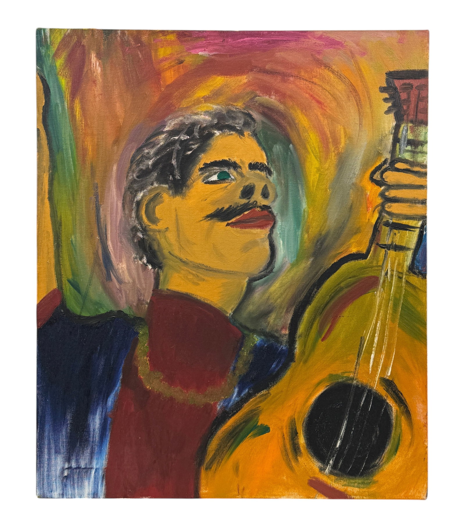 Original Oil on Canvas Portrait of "Man Playing Guitar" Painting (1 of 2)