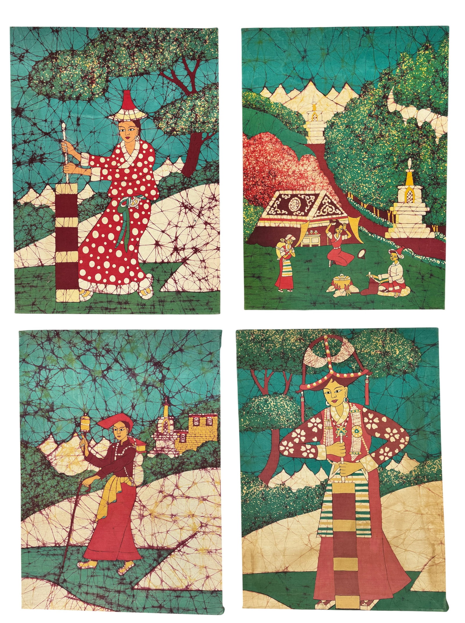 (Lot of 4) Original Batik Textile Art Paintings: (Lot of 4) Original Batik Textile Art Paintings. Dimension 28" x 20" A/R