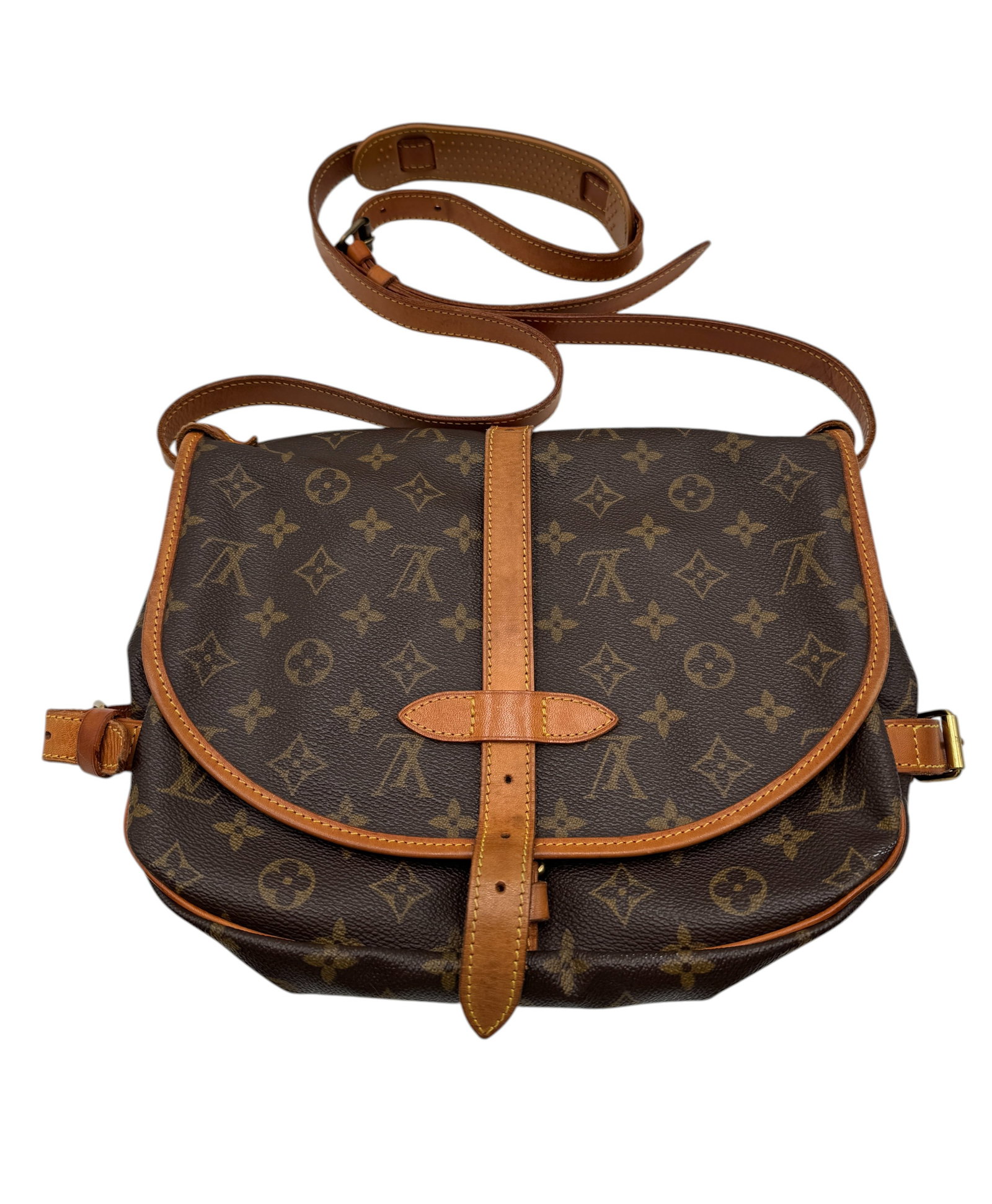 Louis Vuitton Saumur 25 in Monogram Canvas: Genuine Pre-Owned Louis Vuitton Saumur 25 in Brown Monogram Canvas. Date Code is AR0925. approx 8.5"h, 11.75"w, 3"d