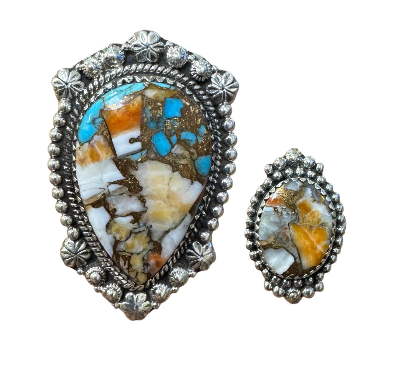 (Lot of 2) Native American Style Hada Sterling Silver Spiny Turquoise Rings (1 of 2)