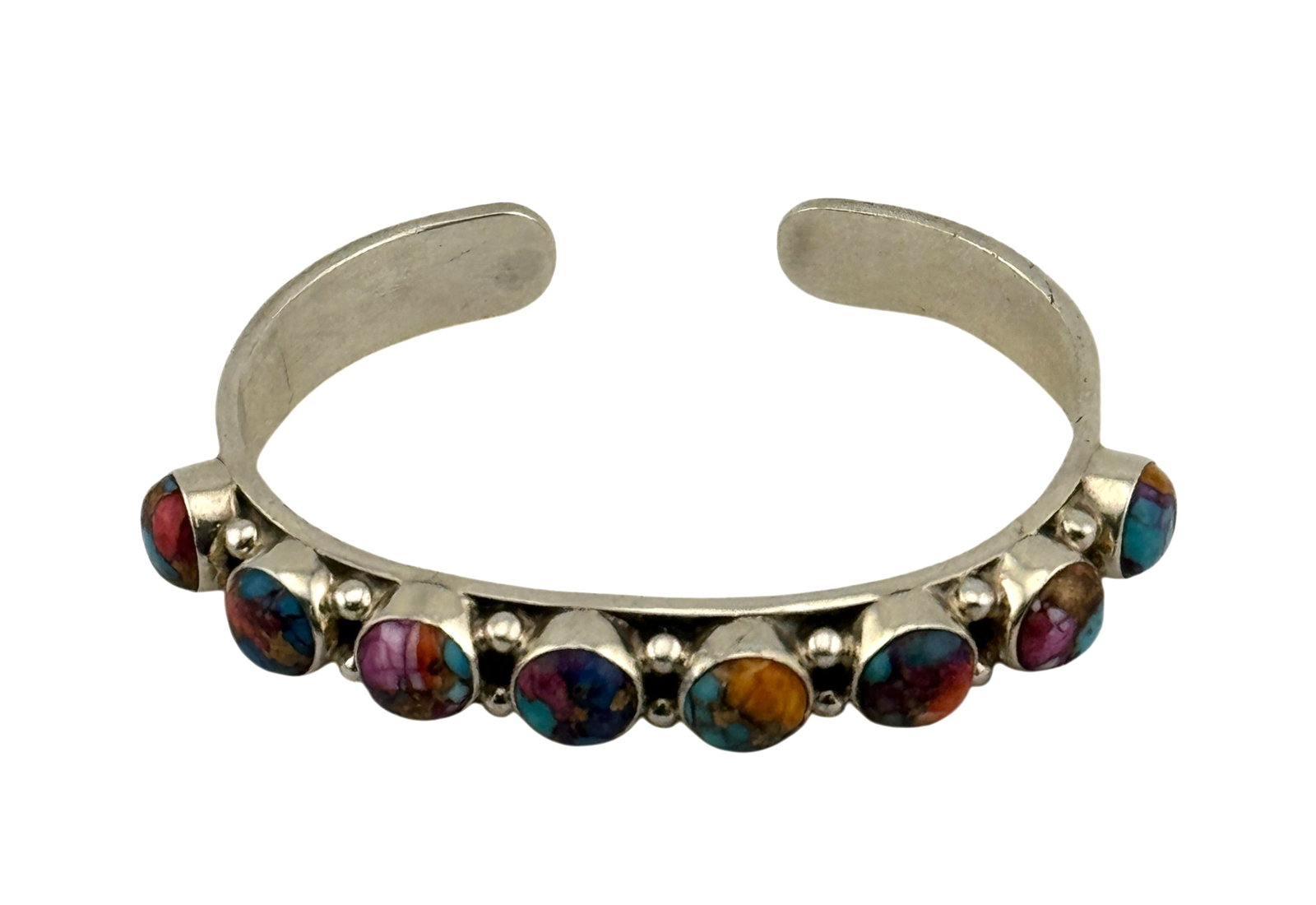 Hada Collection Multi Stone Sterling Silver Cuff Bracelet: Hada Collection Mutli Stone Sterling Silver Cuff Bracelet. Bracelet size 6" and weights 36.6 grams.