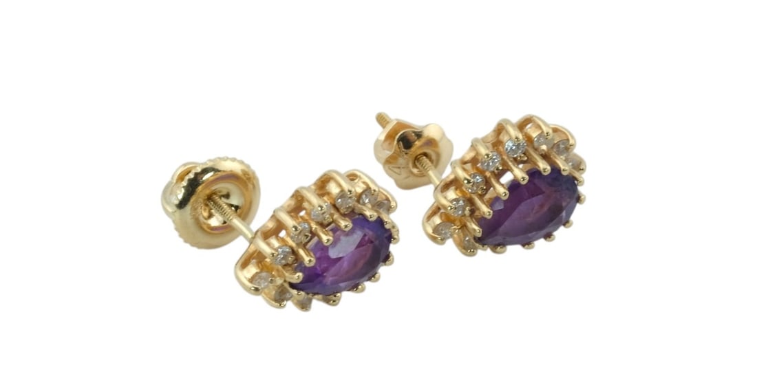 14Kt Gold Diamond and Amethyst Earrings (1 of 2)